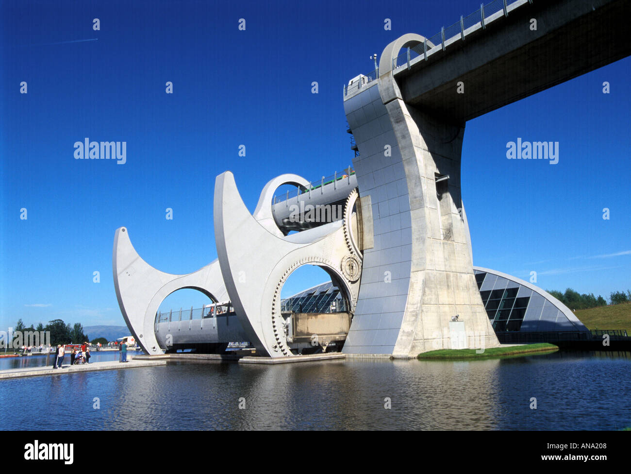 Falkirk Wheel a rotating boat lift joining Forth and Clyde canal with the Union canal Stock Photo