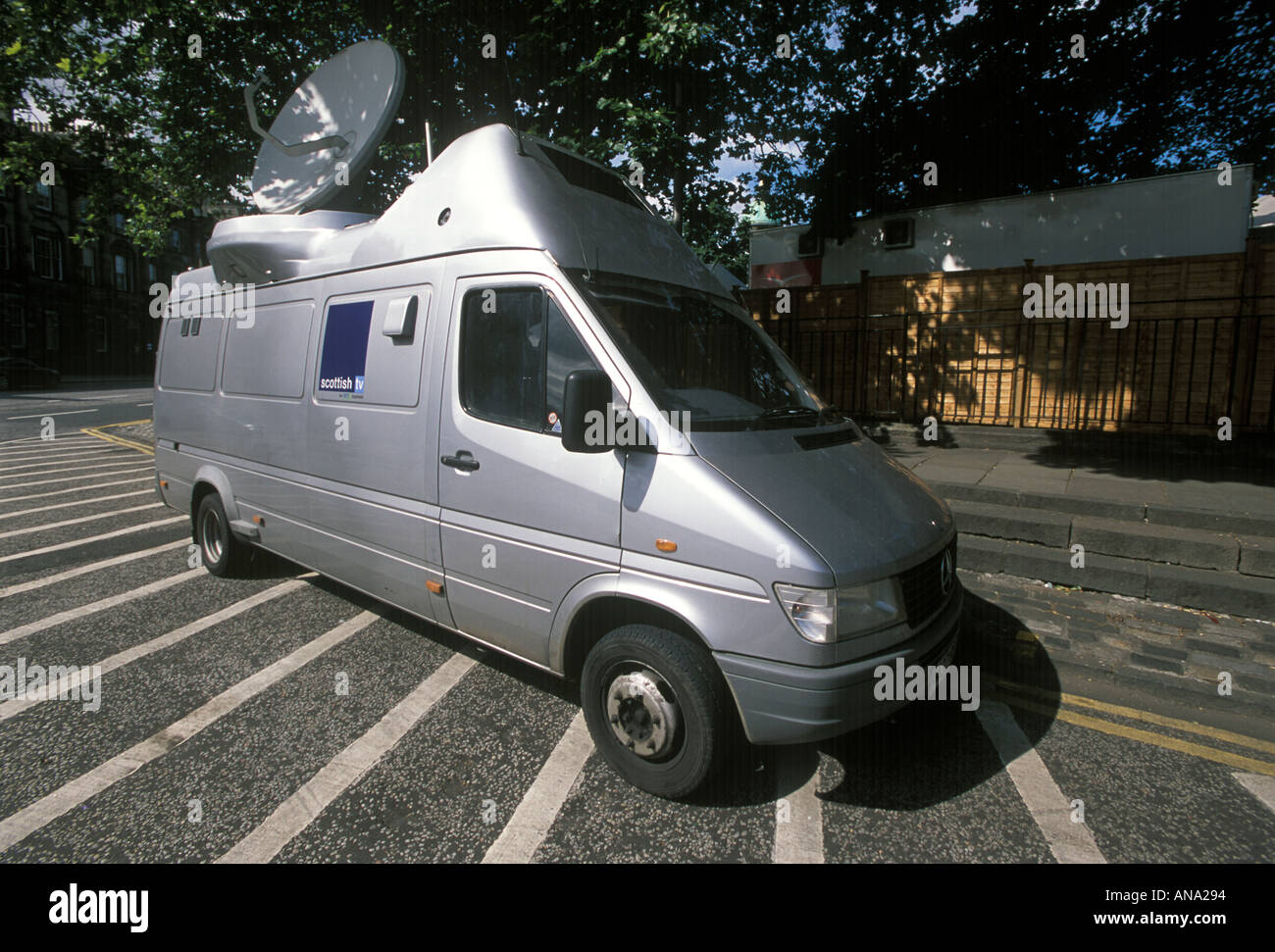 TV van with satellite dish at the Edinburgh Festival Stock Photo Alamy