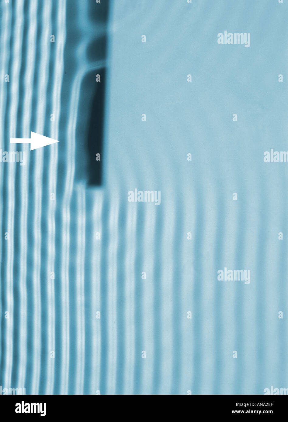 diffraction short wavelength waves at straight edge ripple tank arrow