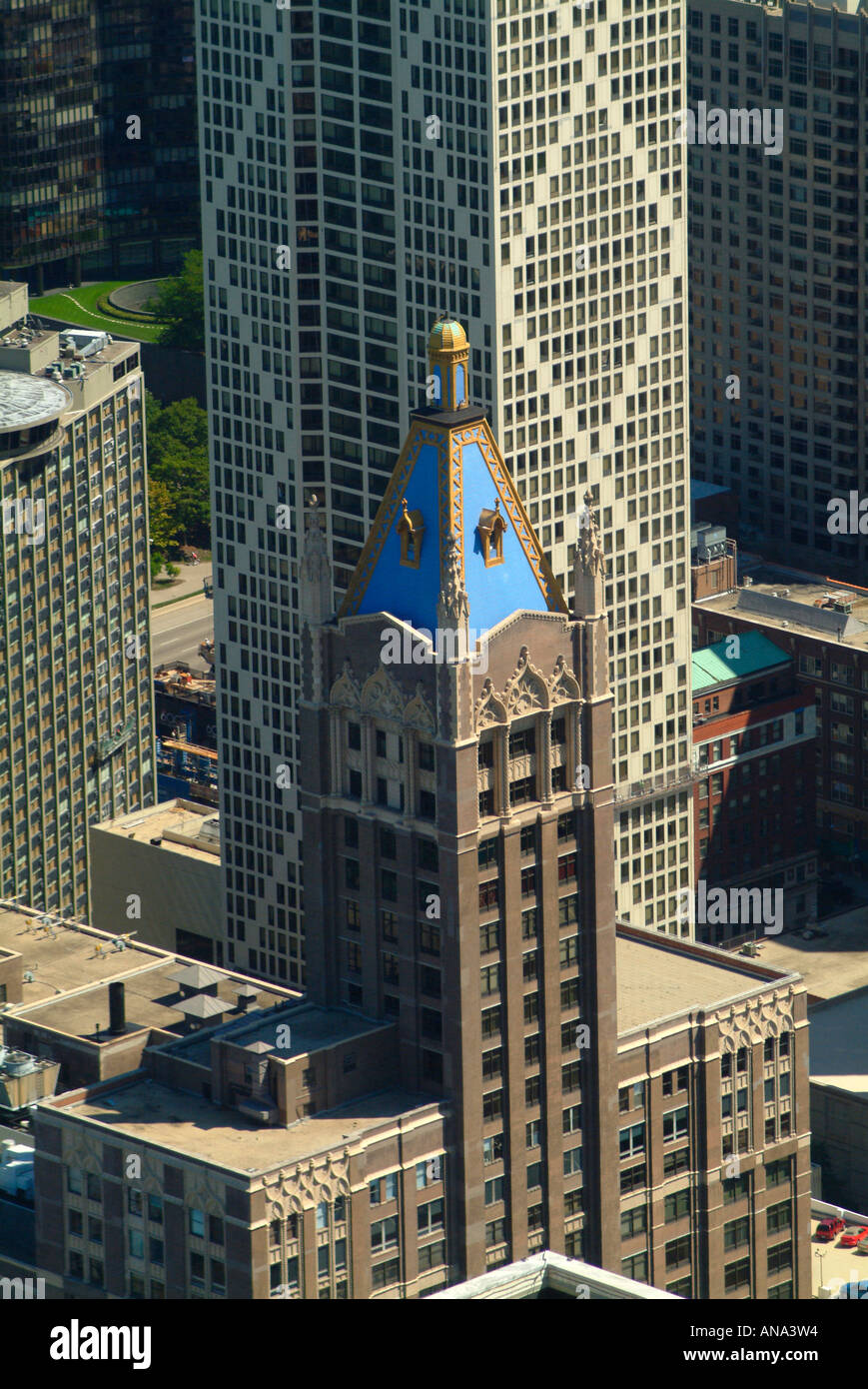 Aerial View of Former American Furniture Mart Building and Playboy Headqurters from John Hancock Center in Chicago Illinois USA Stock Photo