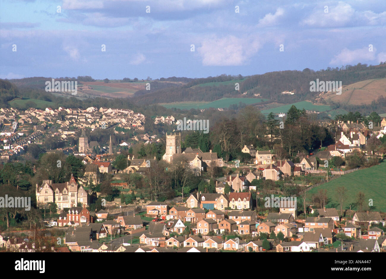 View over Rodborough in Stroud, Gloucestershire, Cotswolds, England, UK, Europe Stock Photo