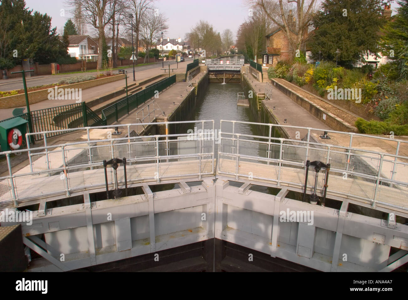 Boulters Lock with gates closed on the River Thames in england uk Stock