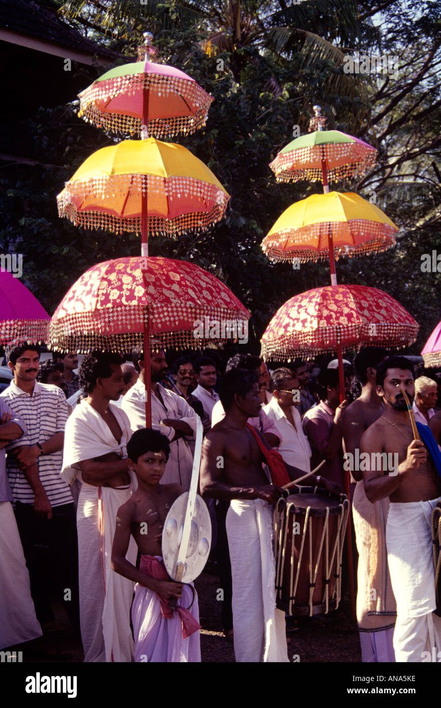 DECORATIVE UMBRELLAS USED DURING FESTIVITIES THRISSUR KERALA Stock