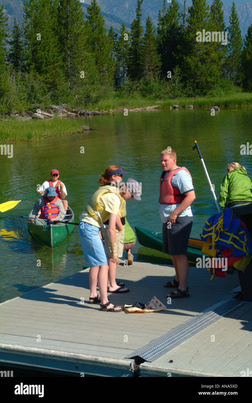 Tourists at Jenny Lake Visitor Center Renting Kayaks in Grand Teton