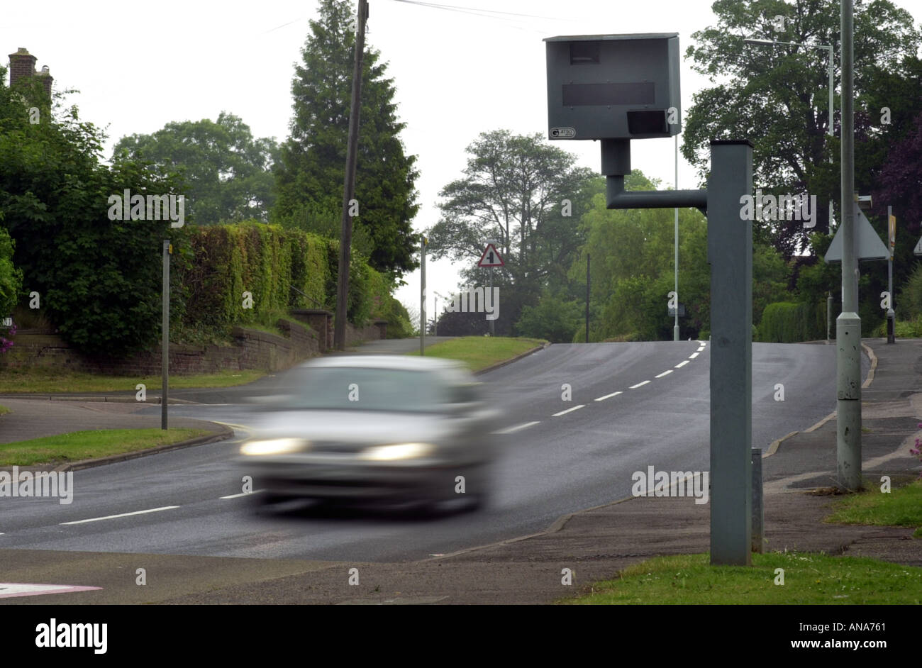 Gatso speed camera with car passing at speed Hertfordshire UK Stock Photo
