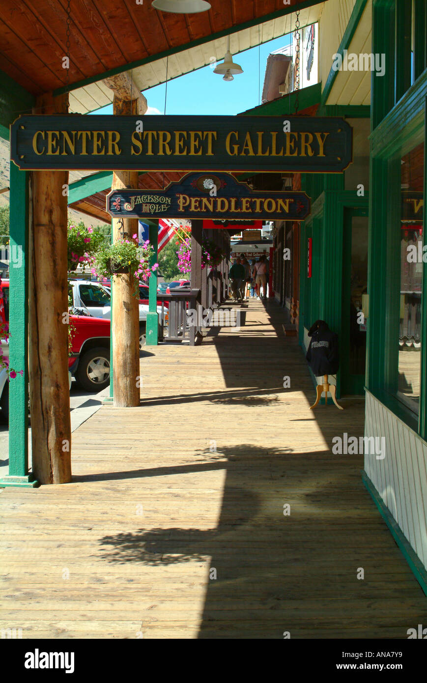 Shops and Wooden Boardwalk in the Famous Skiing and Tourist Resort of