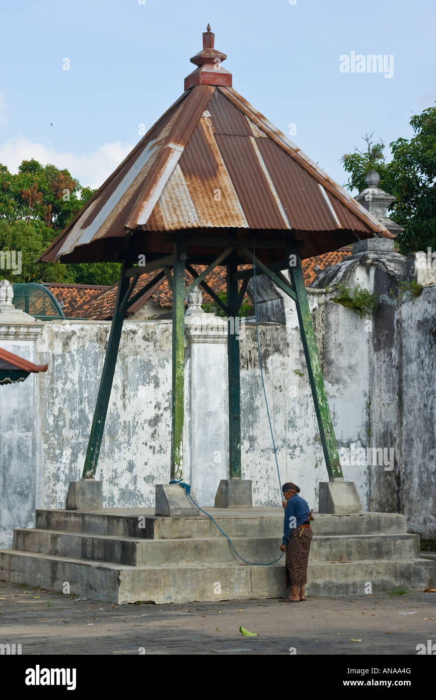 Palace Guard Sounding the Bell Kraton or Sultan Palace Yogyakarta Java Indonesia Stock Photo
