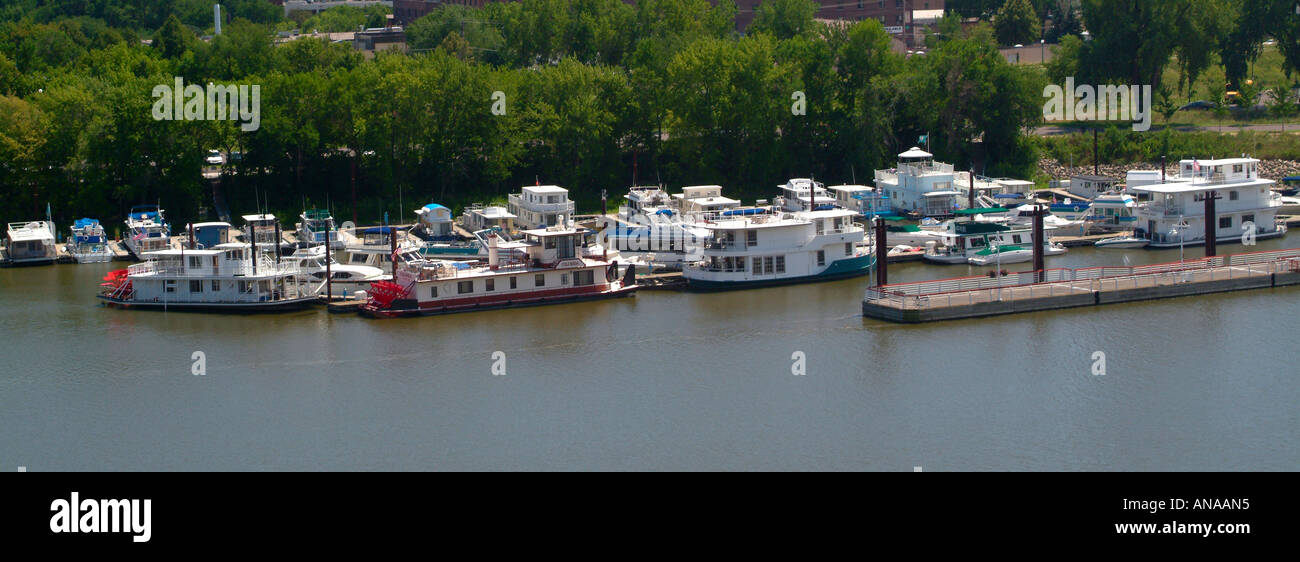 Houseboats Moored at Small Marina on Mississippi River at St Paul Stock