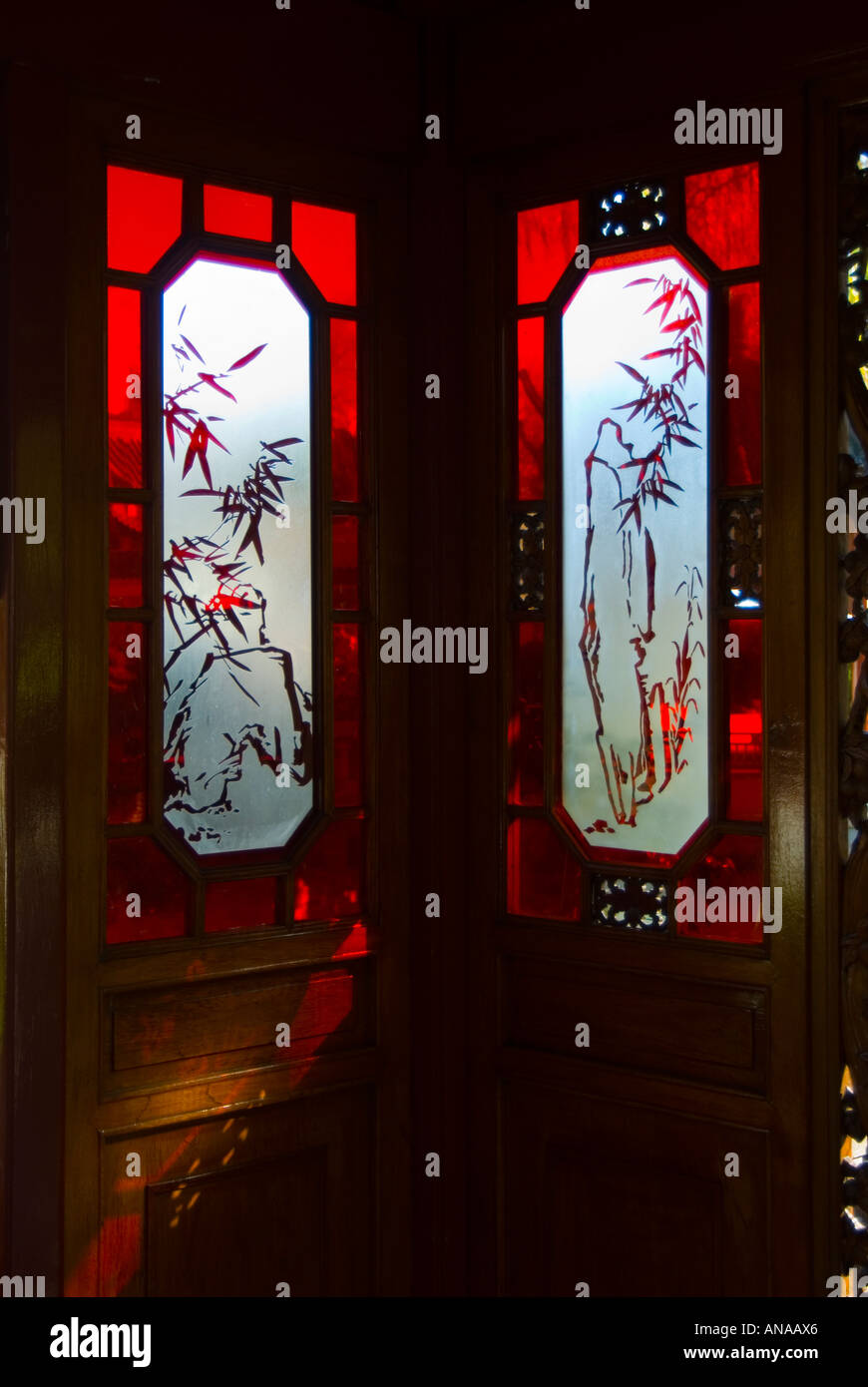 Stained glass window in the Chinese Garden of Friendship in Sydney