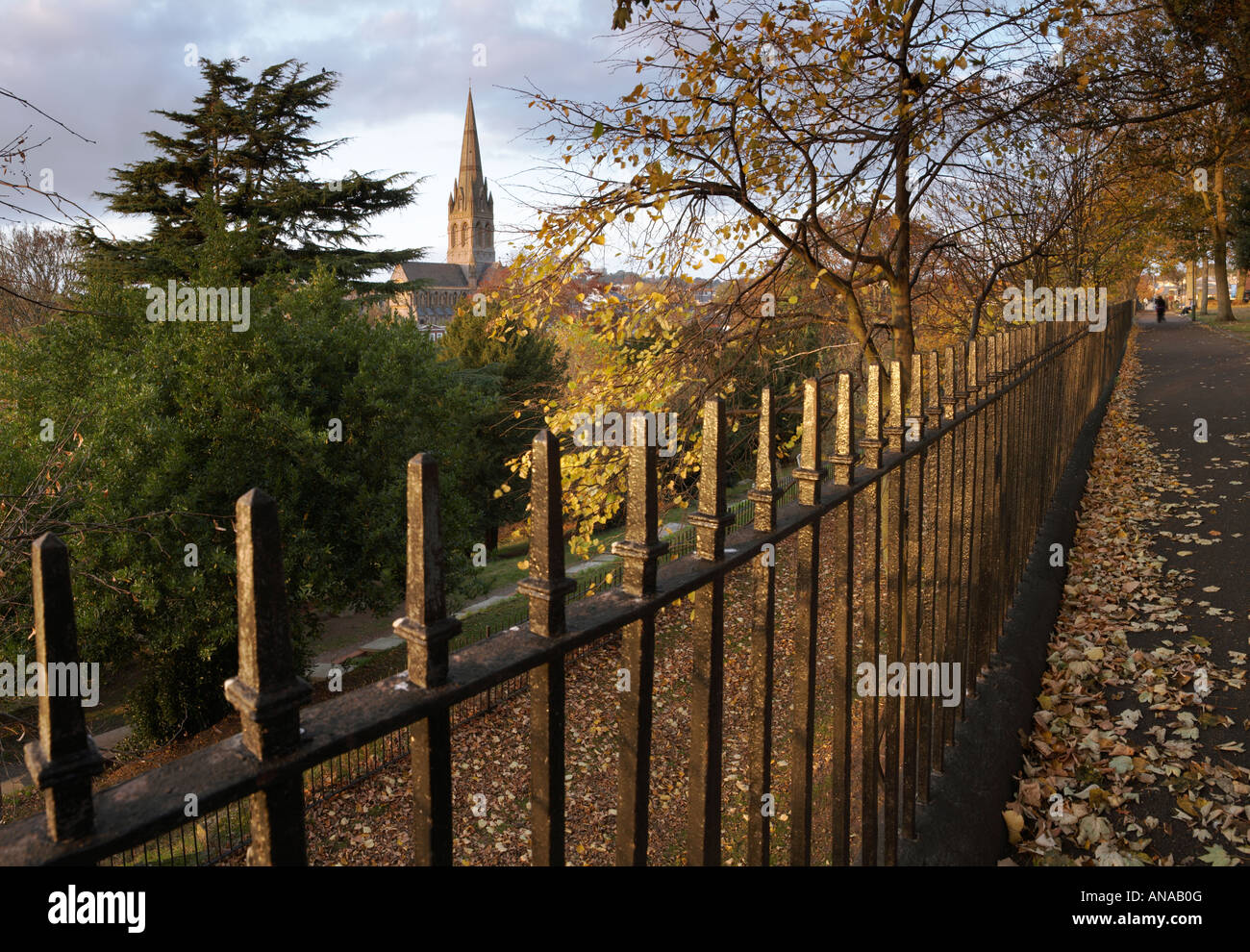 St Michaels Church viewed from Exeter City Wall Walk in Autumn, Devon
