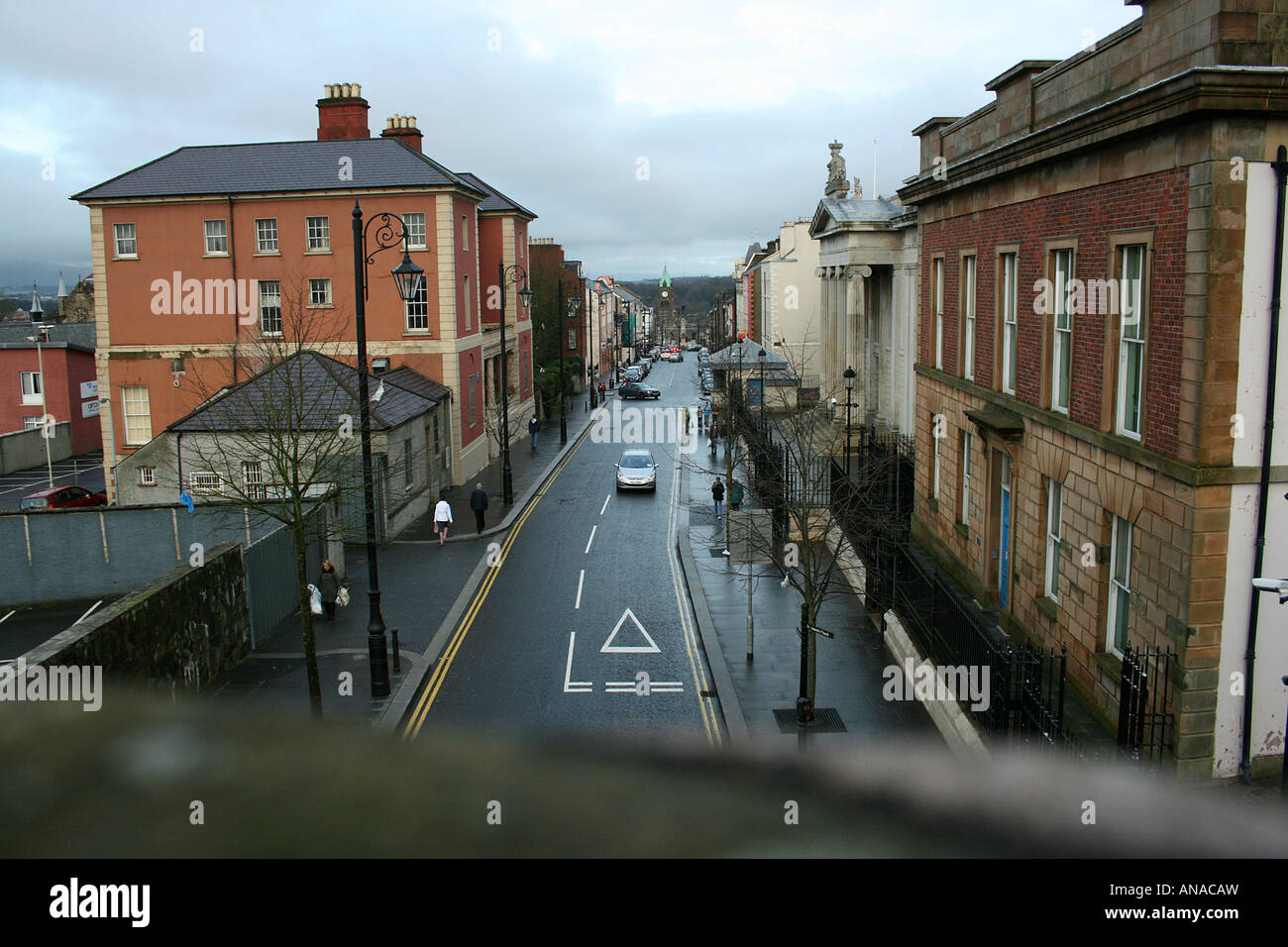 view along Bishop Street from the historic walls of Derry / Londonderry, Northern Ireland, UK Stock Photo