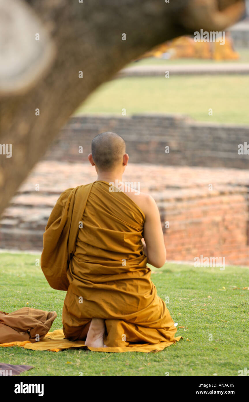 Monk in comtemplation at Sarnath, Varanasi Stock Photo