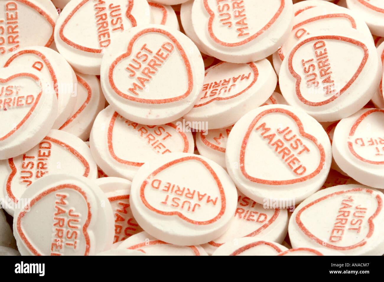 Just Married Loveheart Sweets Stock Photo