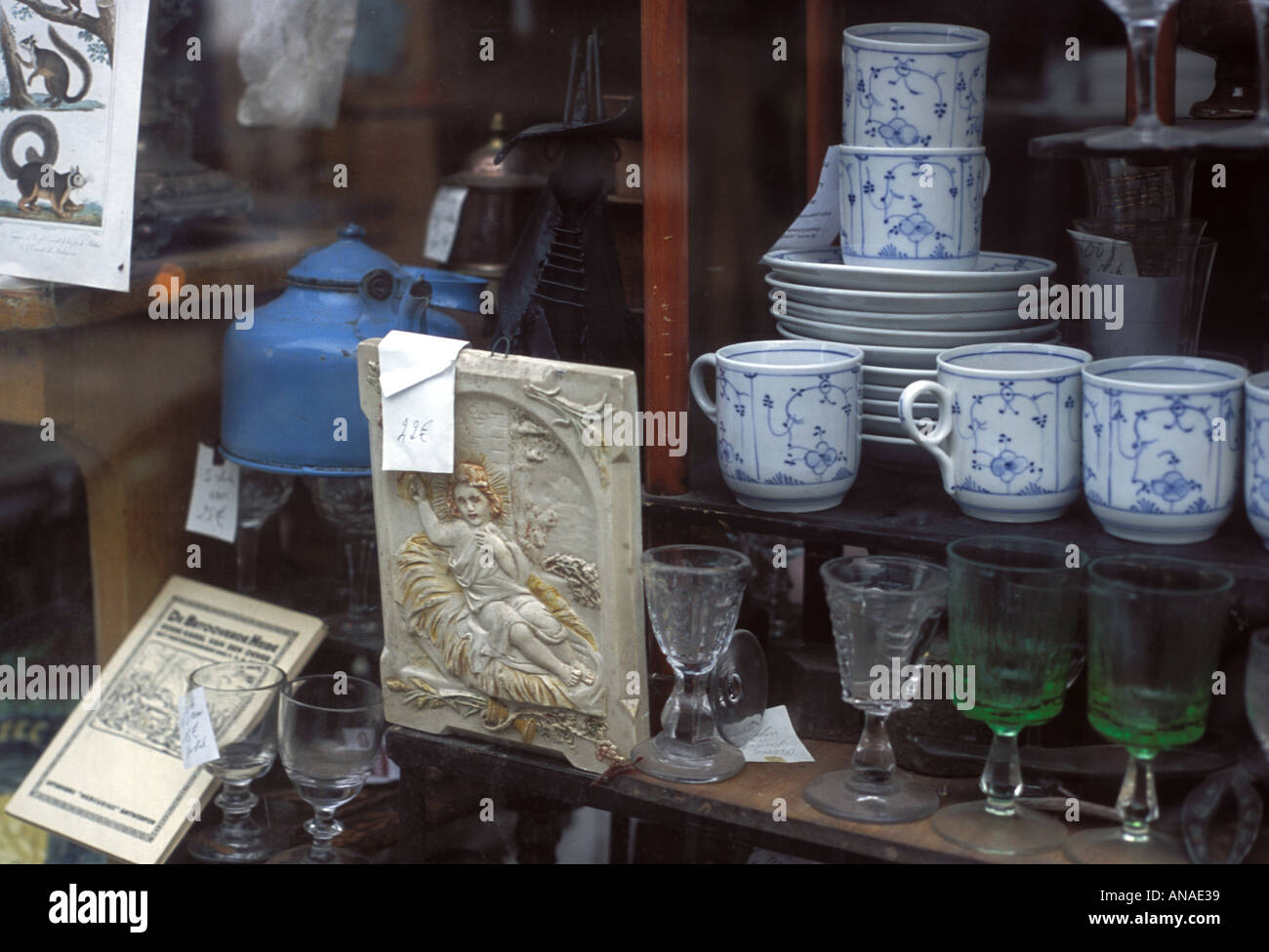 An antique store window view in Antwerp Belgium Stock Photo Alamy