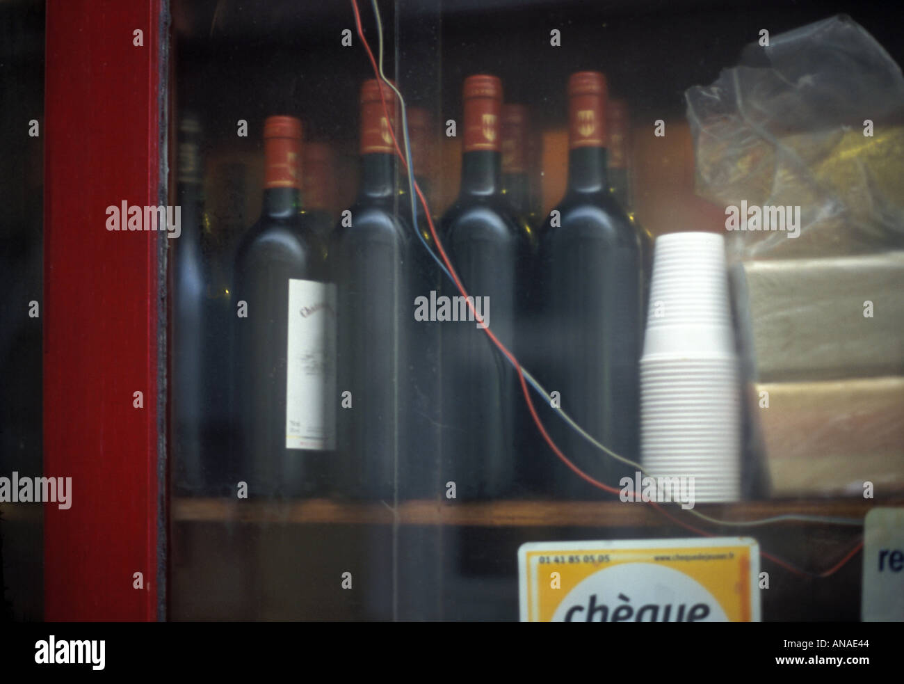 Wine bottles on display in Paris Stock Photo Alamy