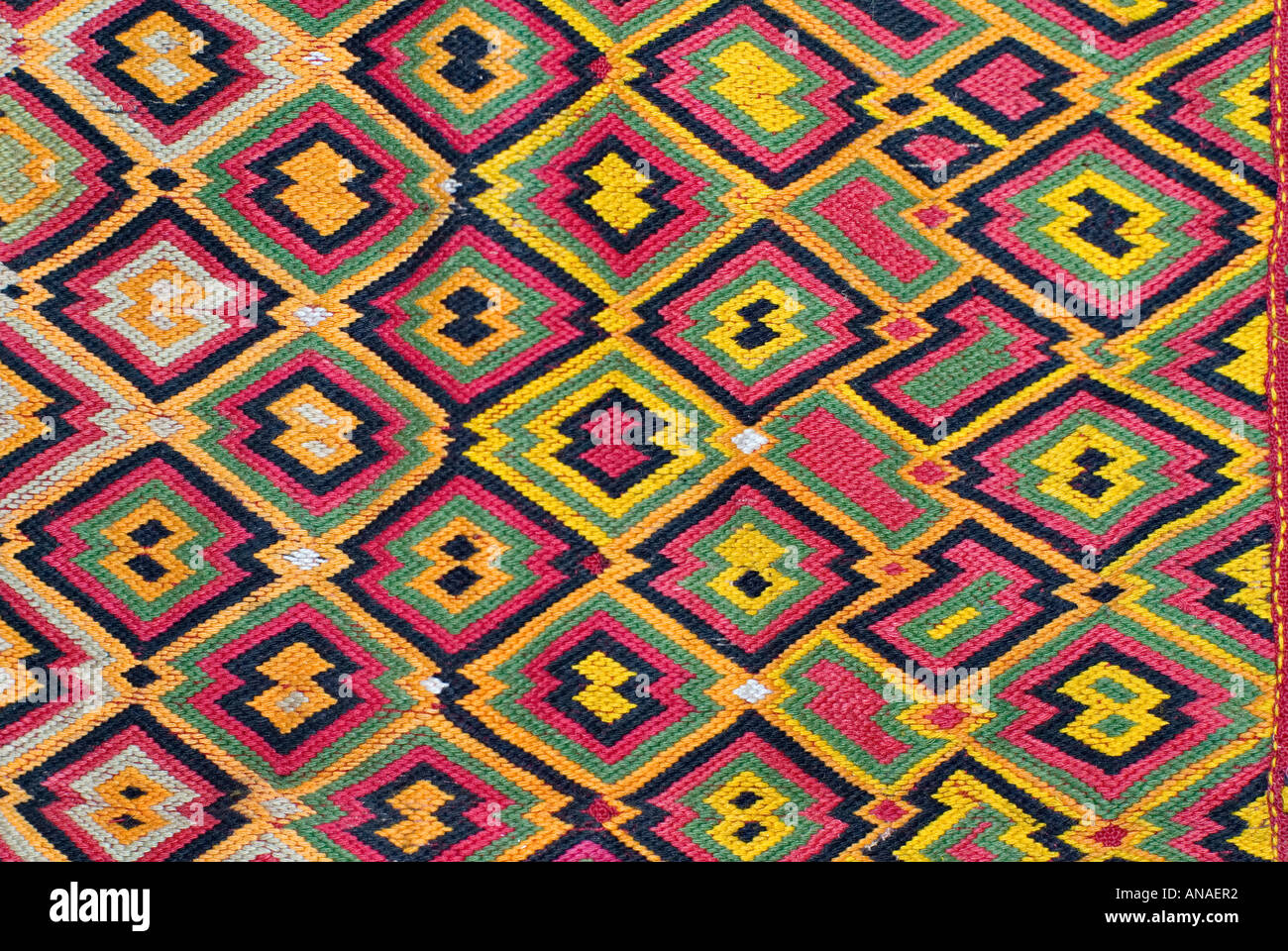 Embroidered Banjara textile with eye dazzling geometric patterning Jabalpur District Madhya Pradesh India Stock Photo