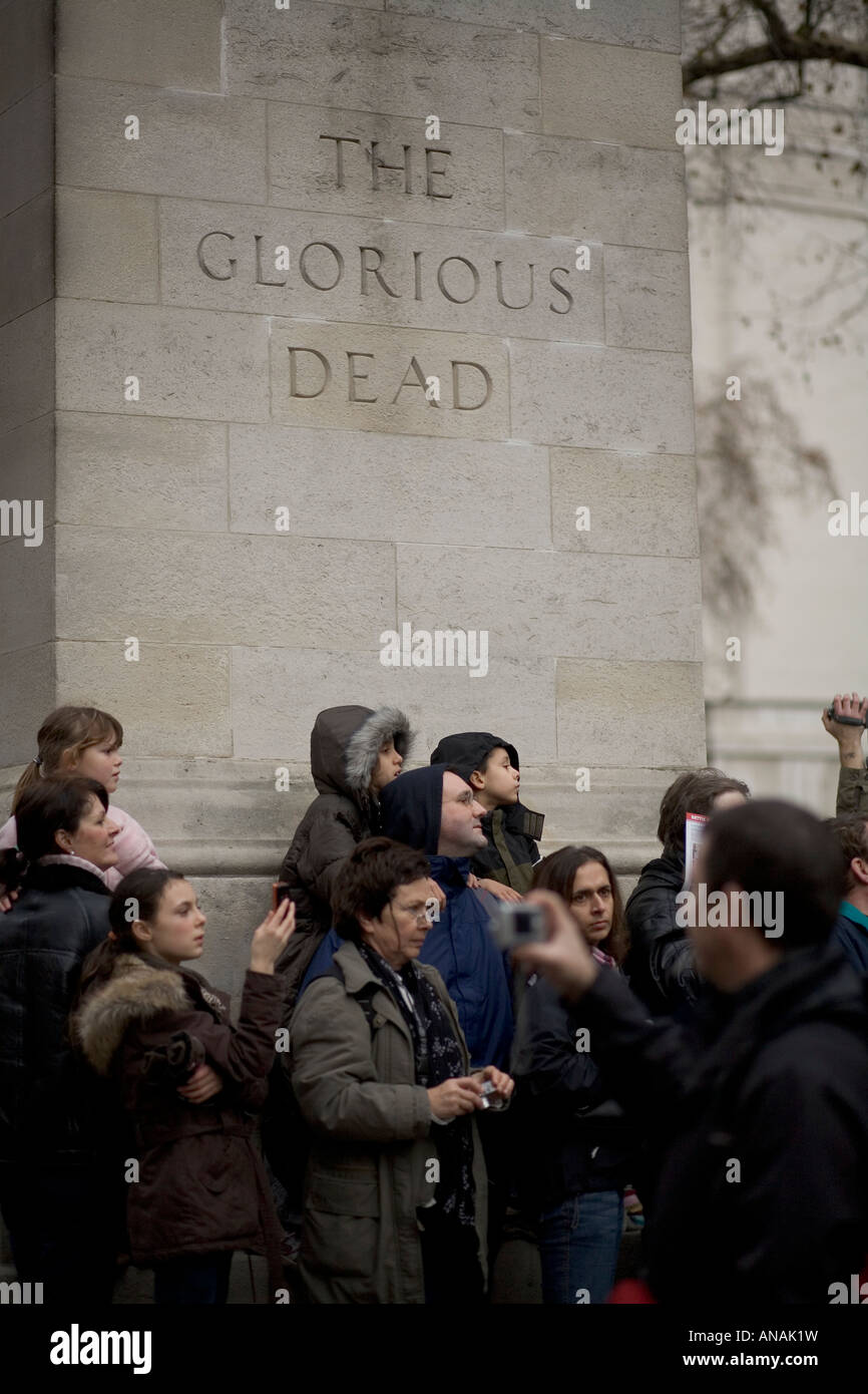 Happy New Year London New Year s Day Parade London 2008 Tourists watching the street parade at the Cenotaph Whitehall Stock Photo