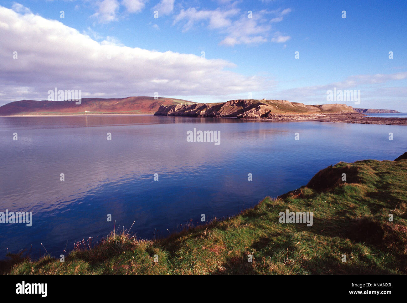 View from worms head to Rhossili Bay Gower Peninsula Wales United Kingdom Europe Stock Photo