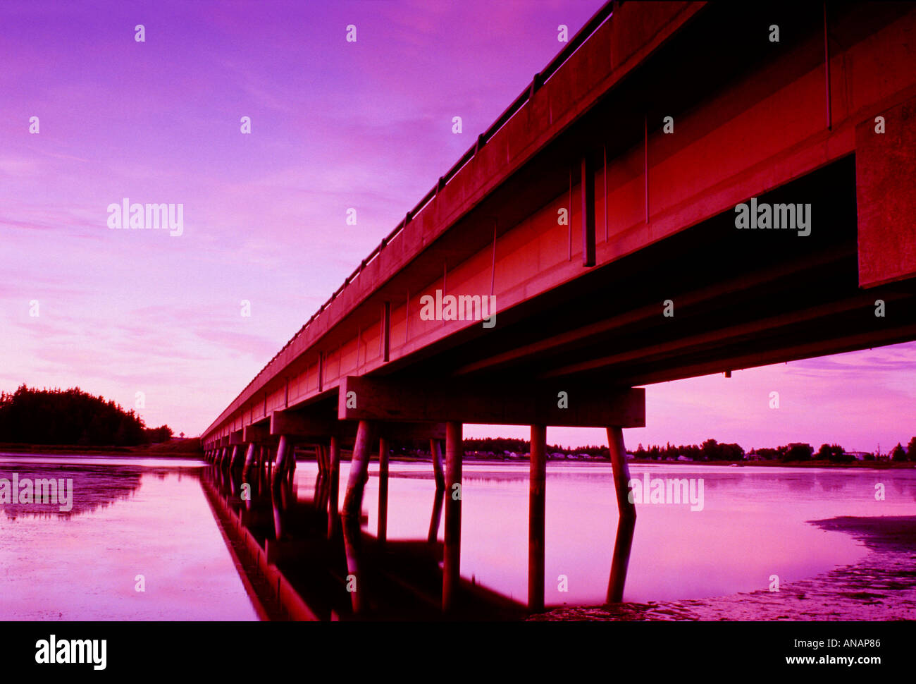 Highway over River at Twilight Grande Digue New Brunswick Canada Stock