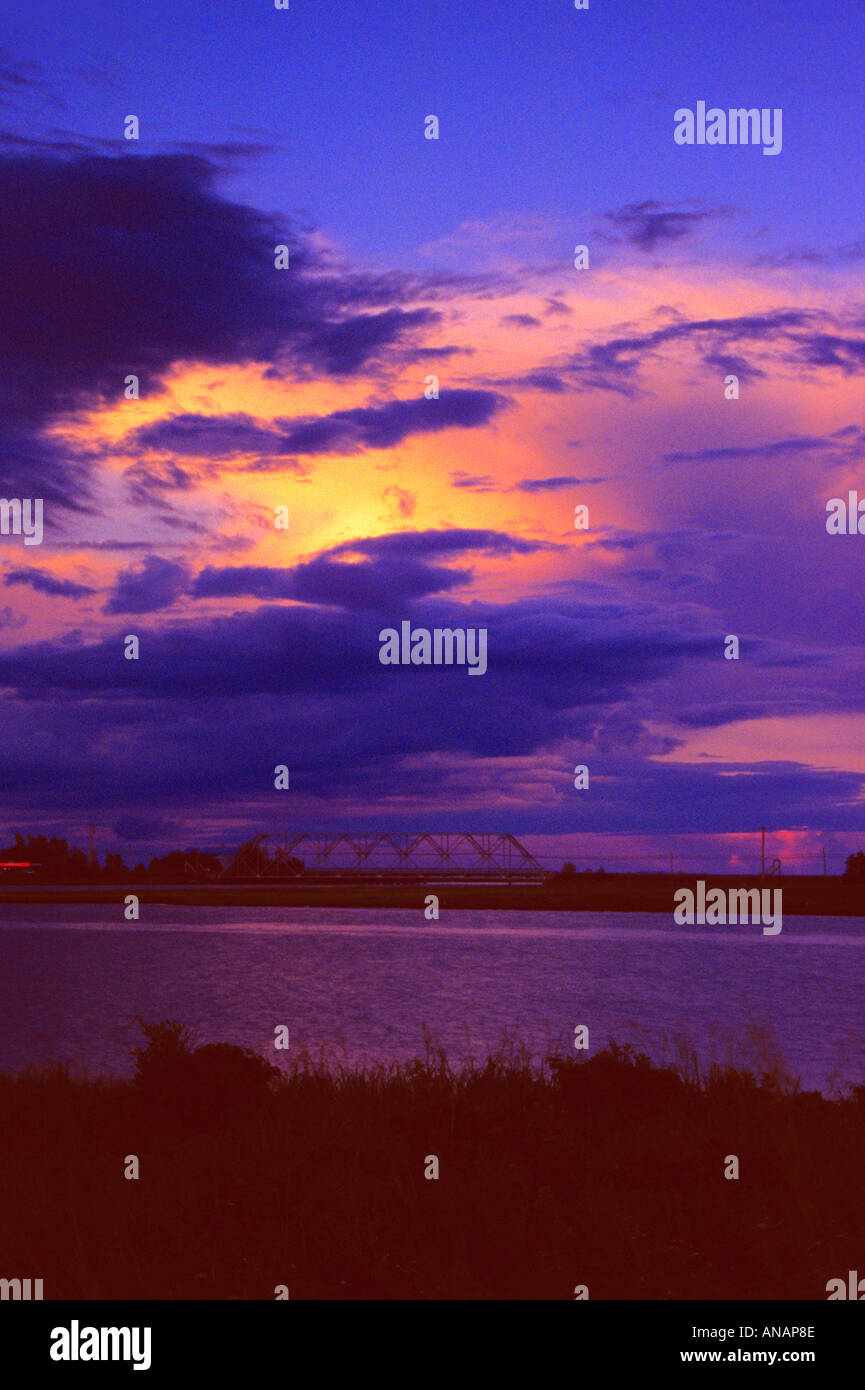 Dramatic Sky over Bridge at Grande Digue New Brunswick Canada Stock