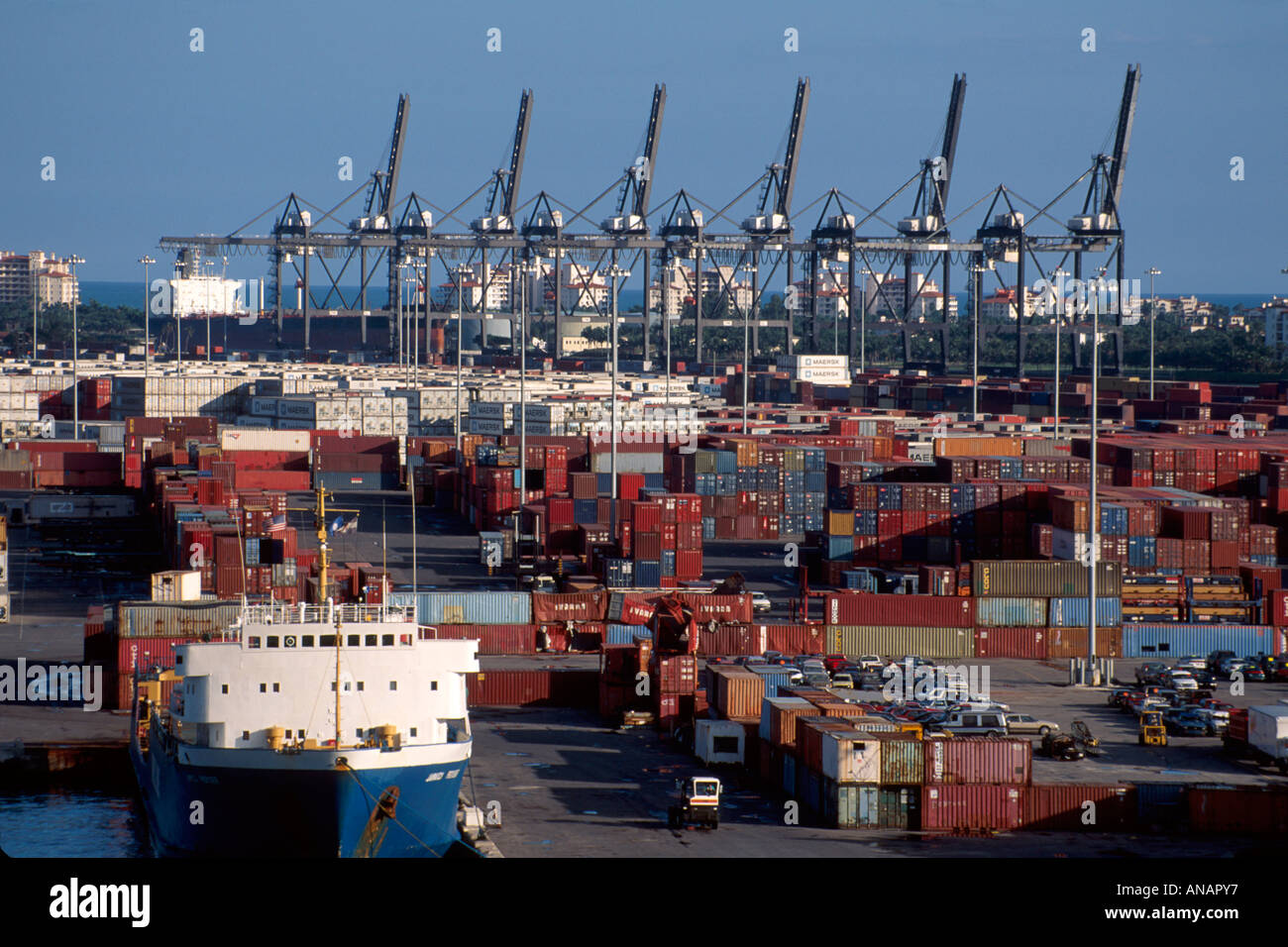 Miami Florida,Port of Miami,gantry cranes,containers,shipping,cargo,FL619 Stock Photo