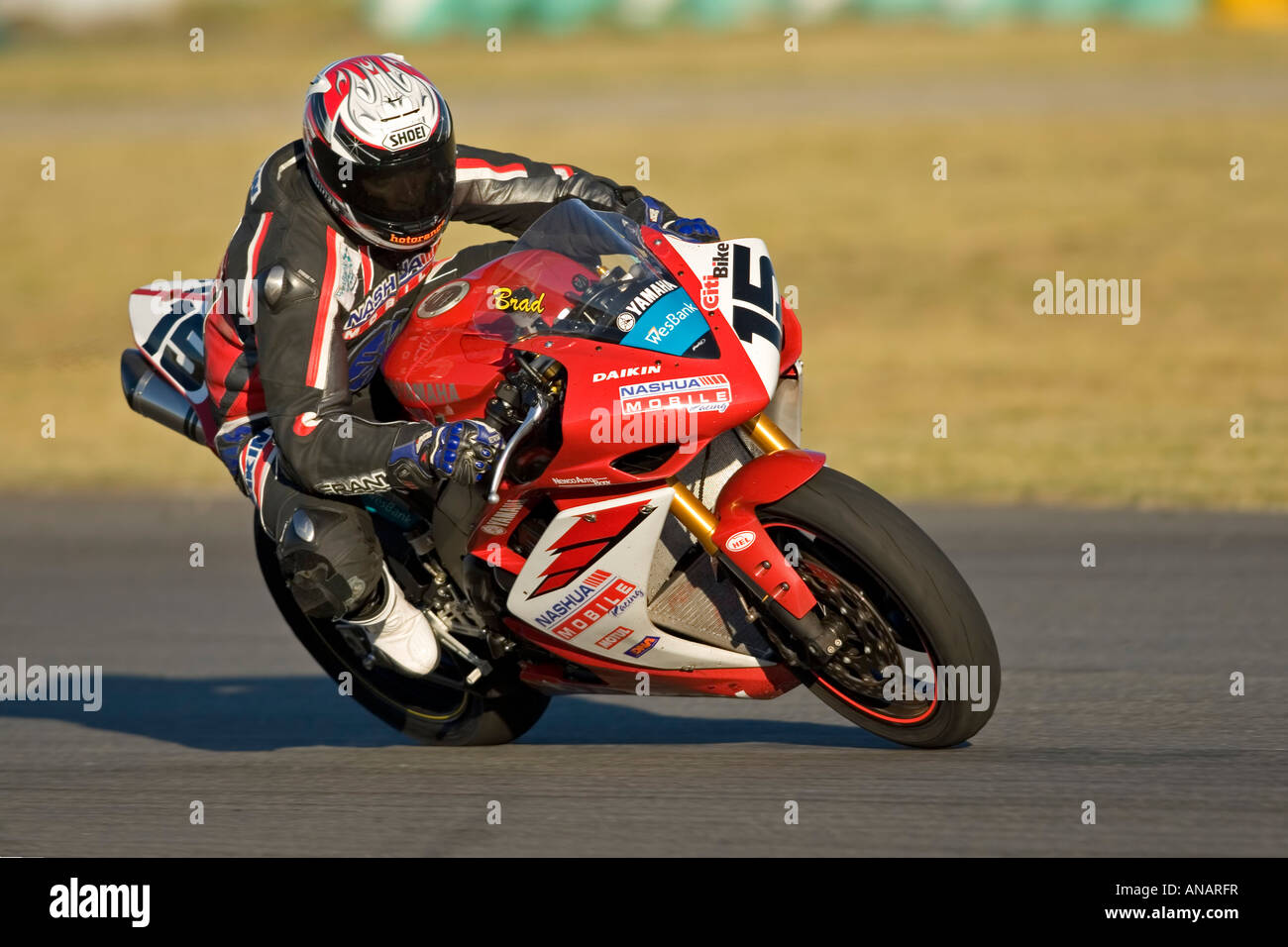 SA Superbike action (Bradley Stark, Yamaha R1), Phakisa racetrack, Welkom, South Africa (5 May 2007) Stock Photo
