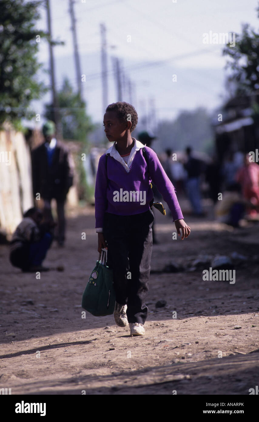 A boy on his way to Secondary school in Addis Ababa Ethiopia Stock Photo
