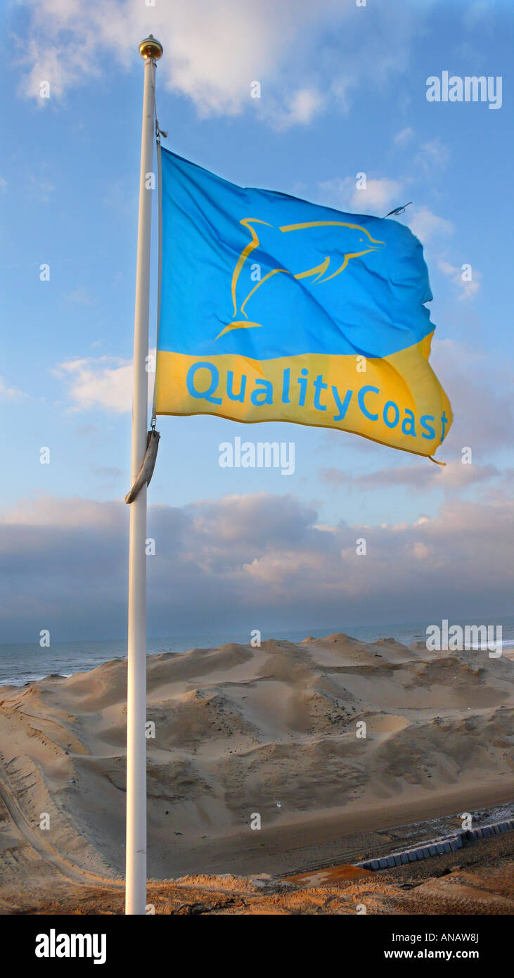 flag at the beach with quality coast award, Netherlands, Noordwijk Stock Photo