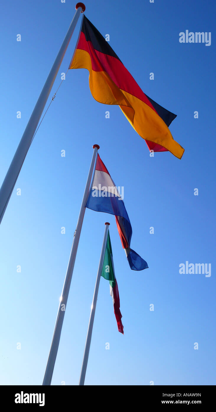 German, Dutch and Italian flag, Netherlands Stock Photo