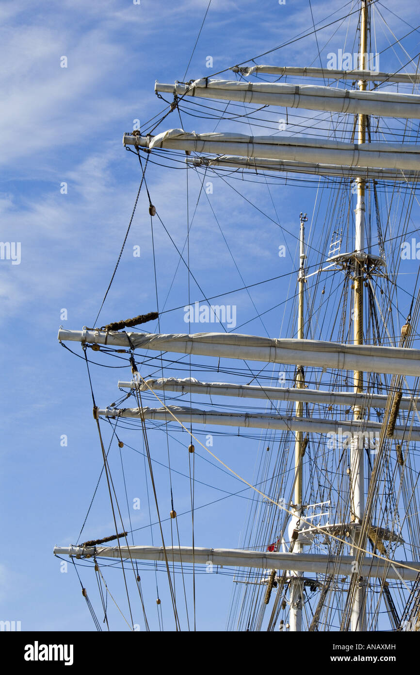 The rig and masts of the famous sailship Statsraad Lemkuhl from Bergen, Norway Stock Photo
