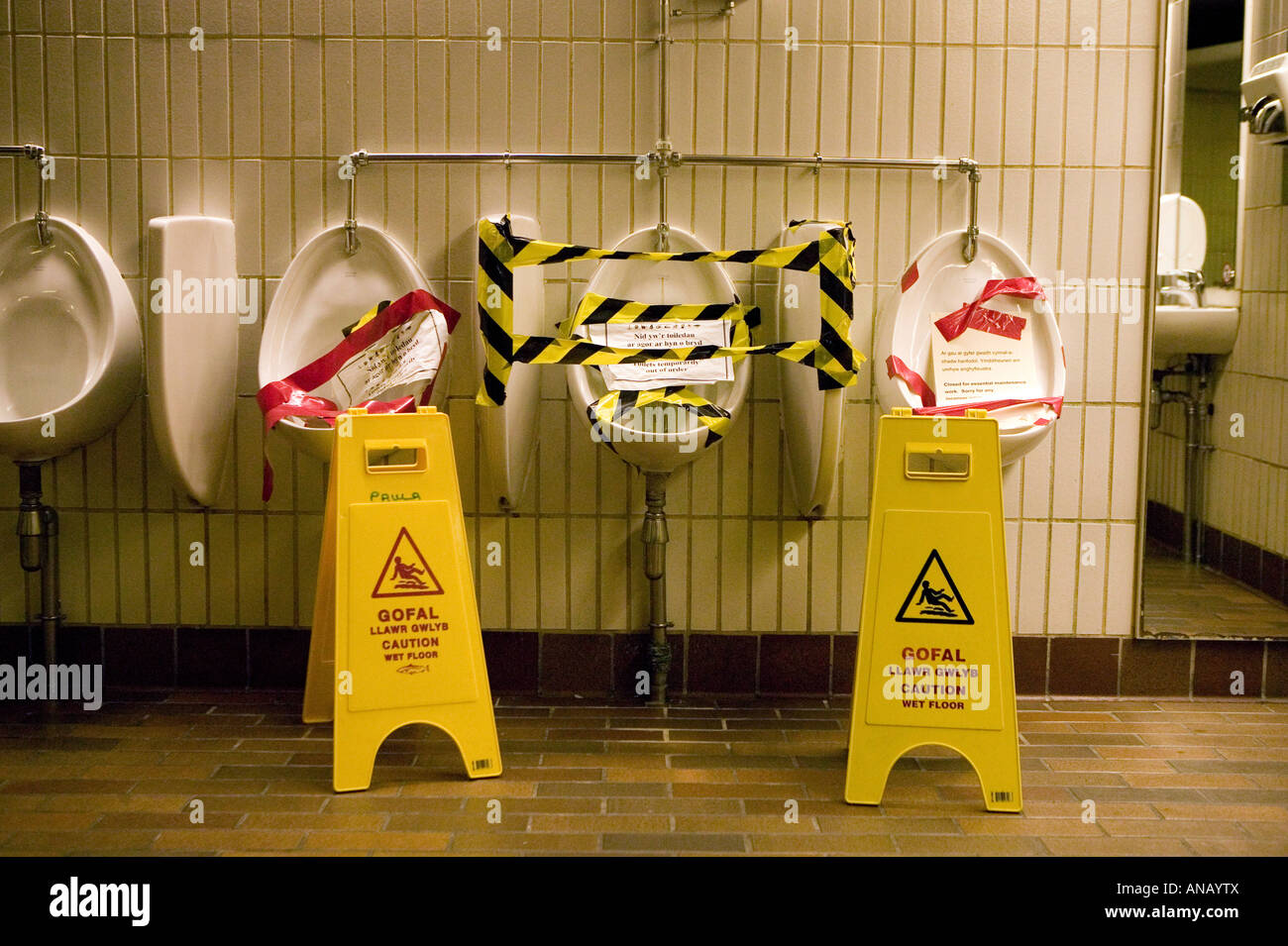Out of order urinal in public lavatory, Cardiff, Wales looking like a