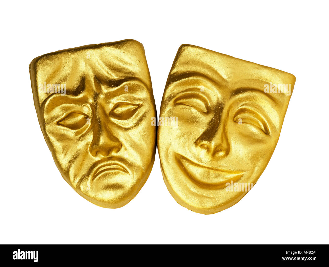 gold theatrical masks tragedy and comedy tragicomic Stock Photo - Alamy