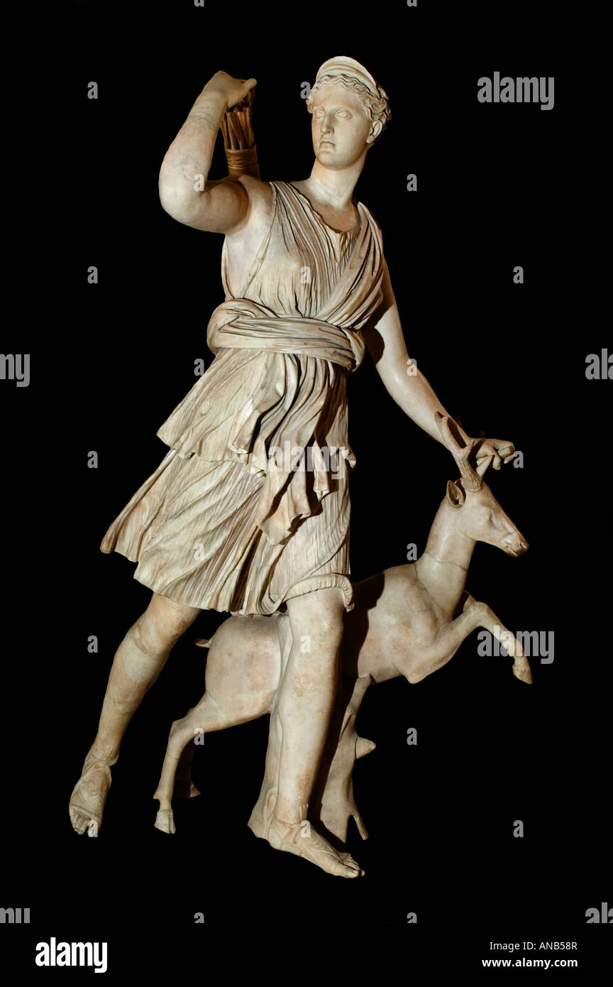 Artemis with a hind better known as Diana of Versailles Roman 1 - 2 cent AD copy of a lost Greek  original of Leochares 325 BC Stock Photo