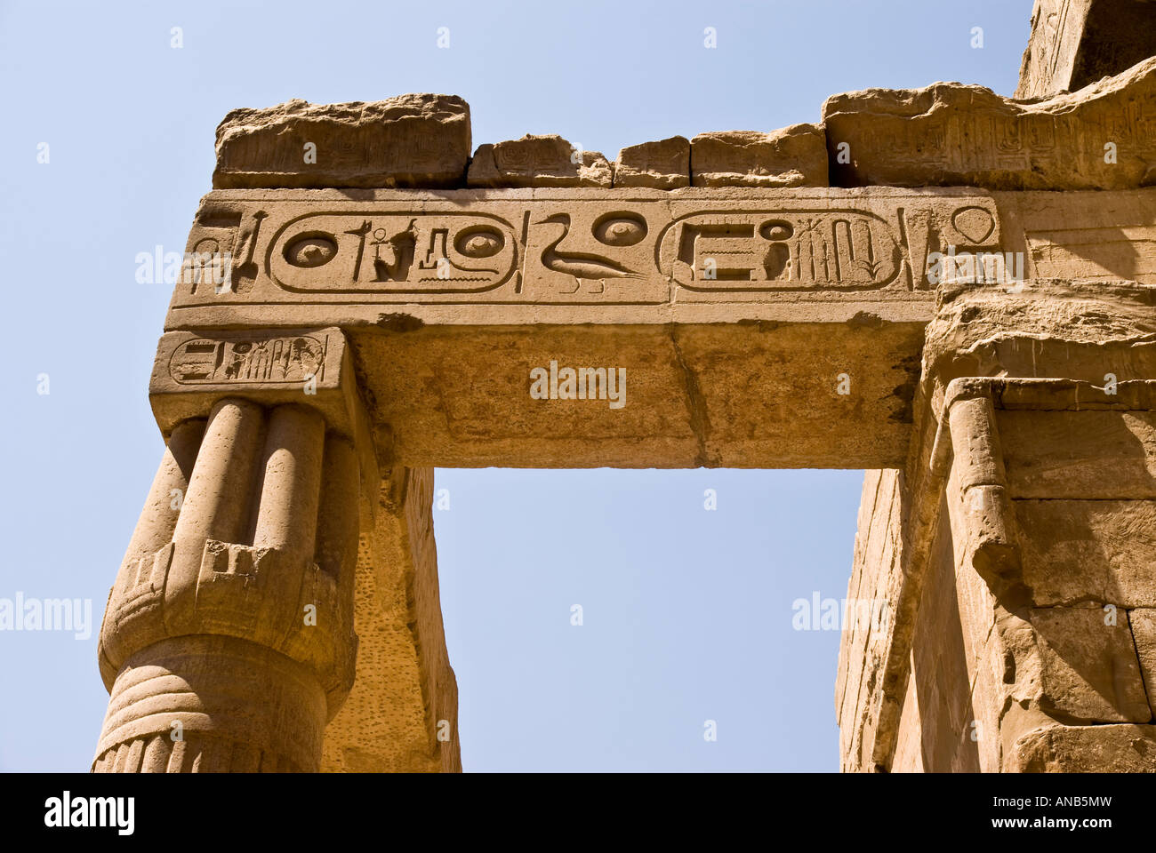Egypt Luxor the temple lintels above papyrus bundle columns with sunk