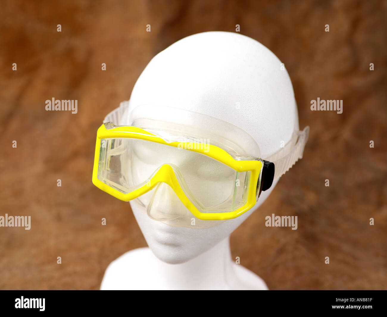 Scuba diving and snorkeling face mask on female head form Stock Photo