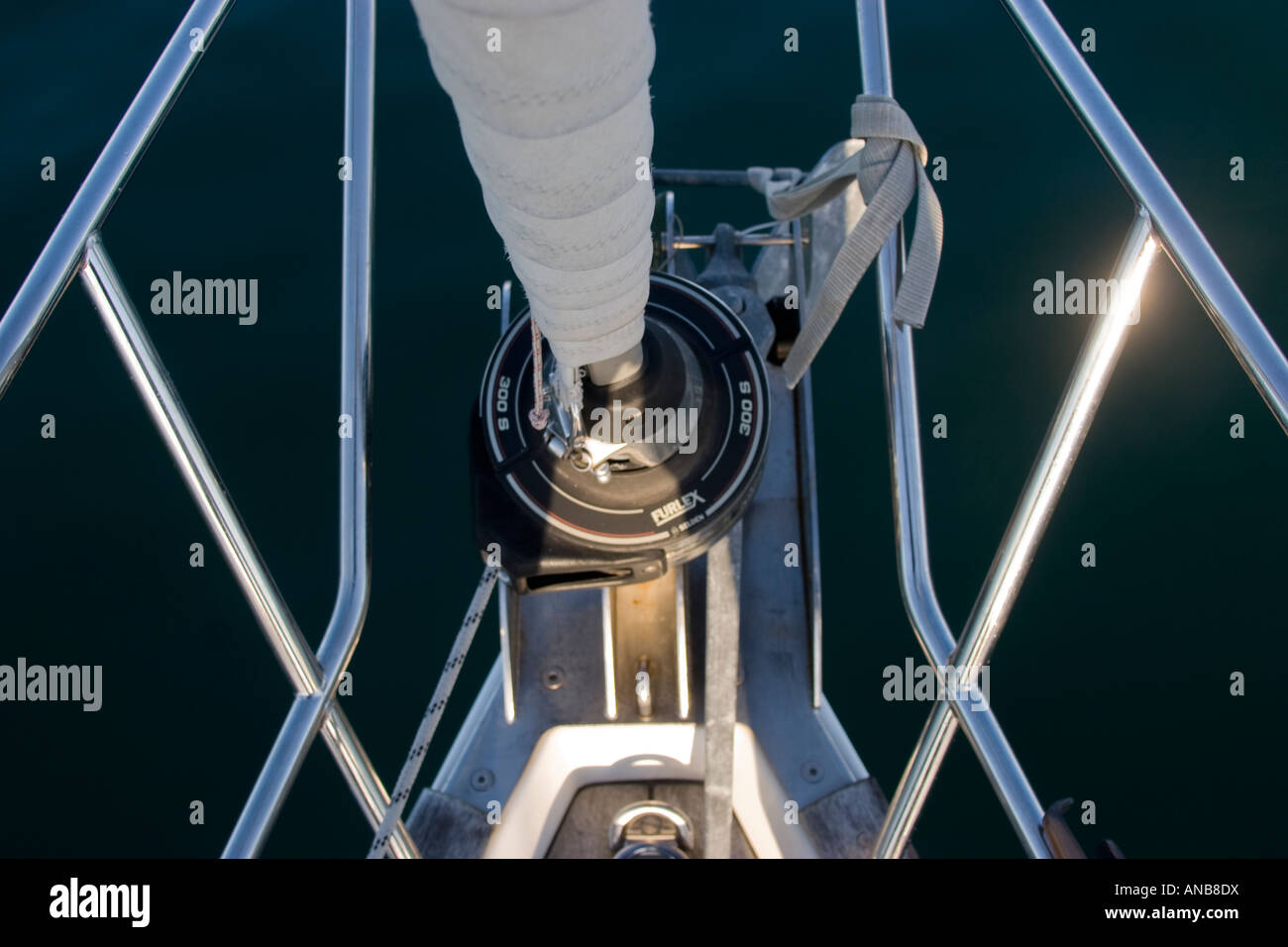 Close up of yacht jib roller reefing and pulpit Stock Photo Alamy