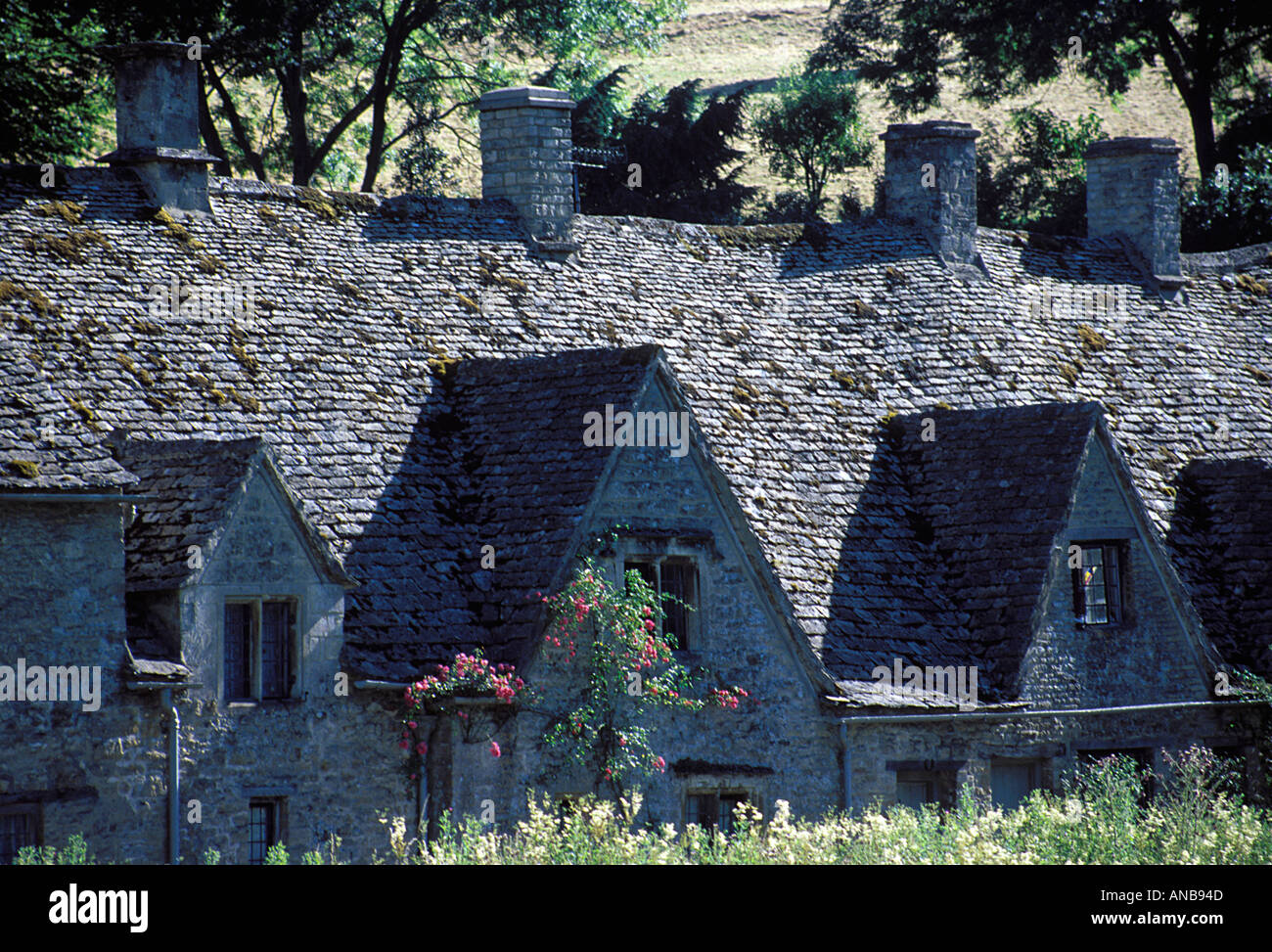 Arlington Row rooftops Bibury UK enter Stock Photo Alamy