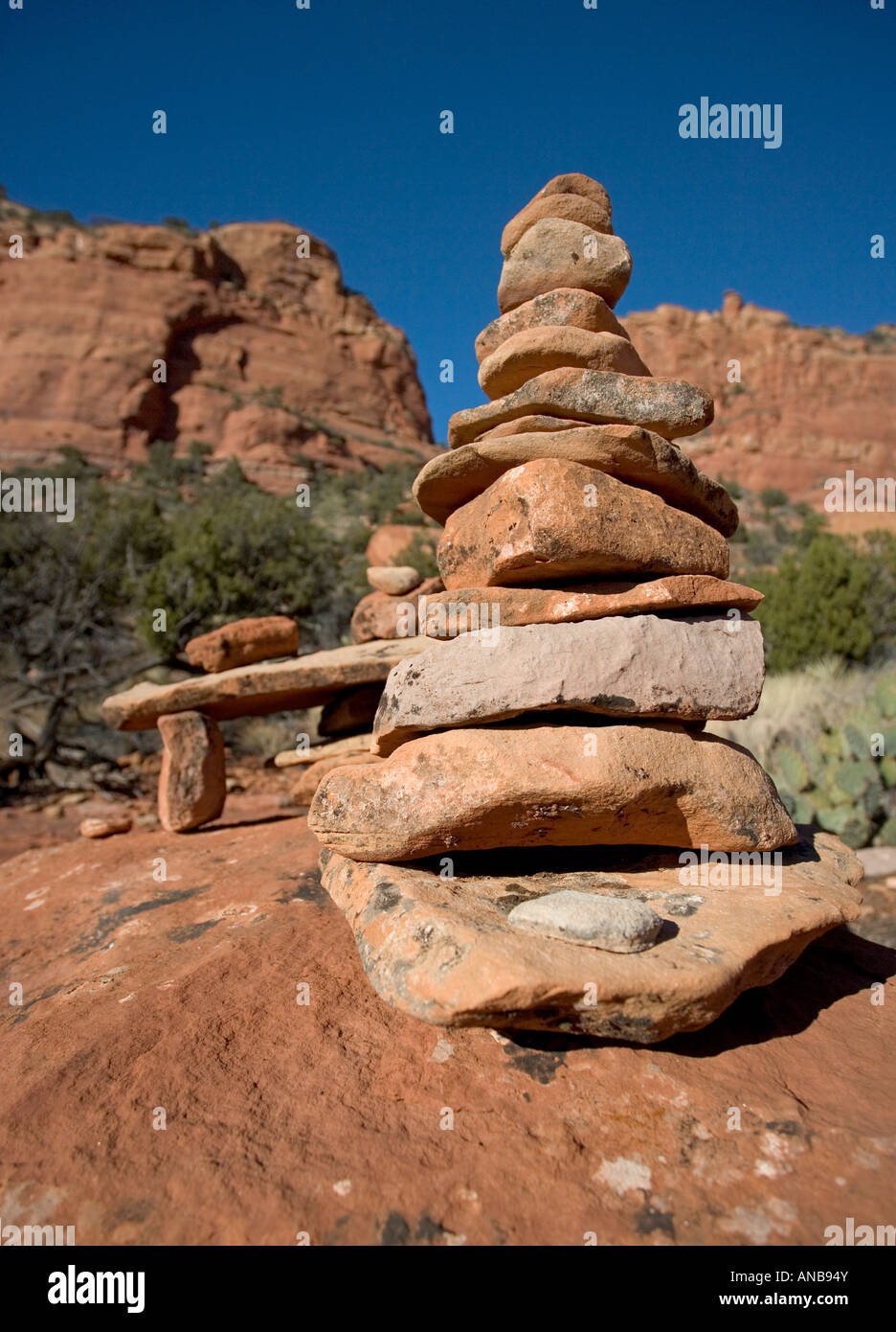 A rock cairn made to mark a wilderness trail Stock Photo