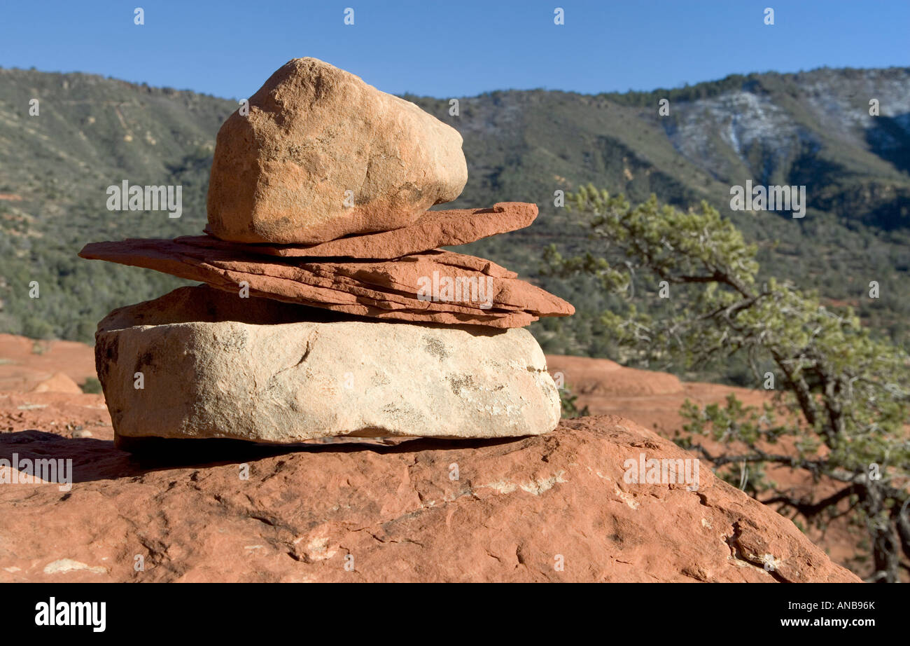 A rock cairn made to mark a wilderness trail Stock Photo
