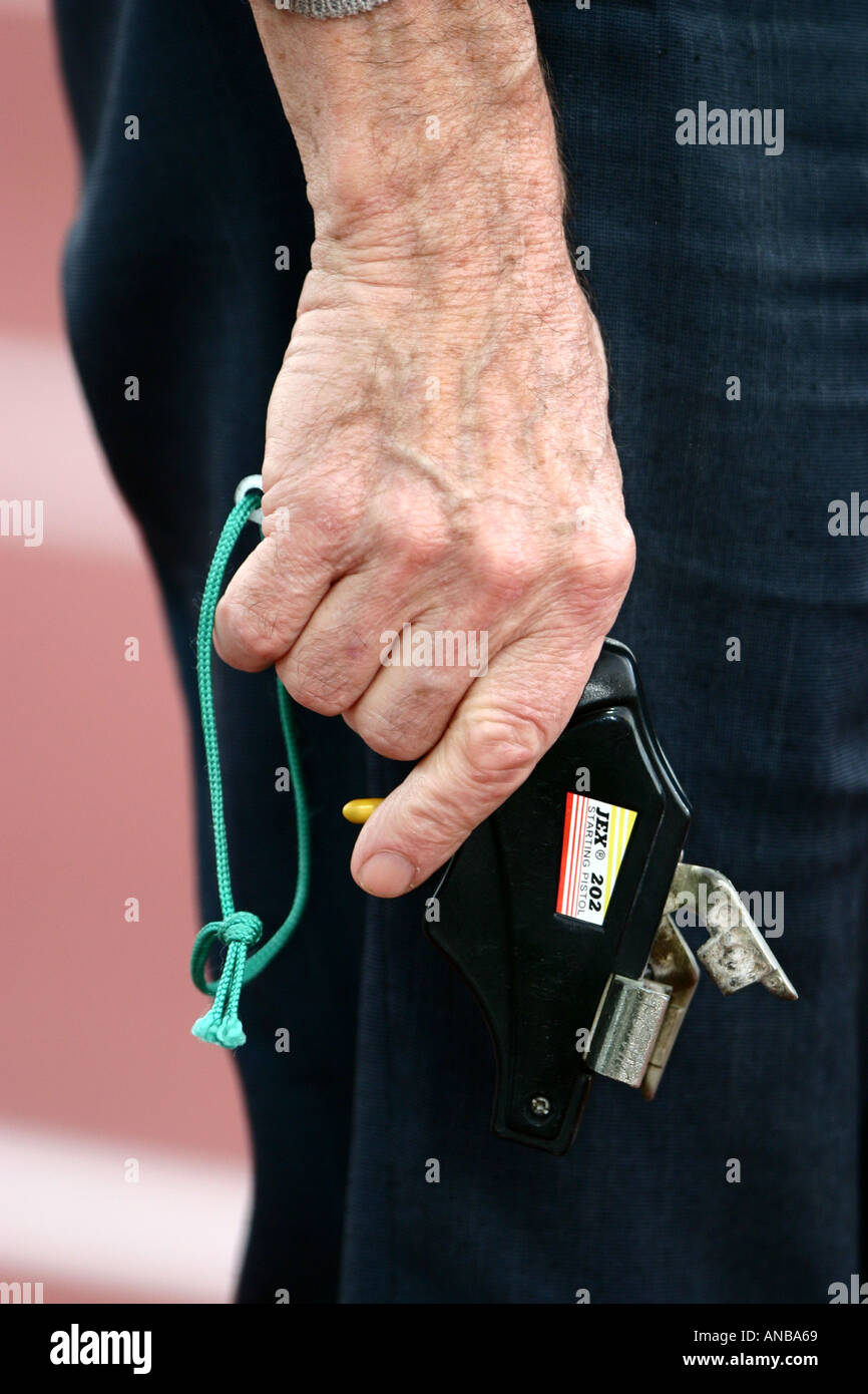 Starting pistol at an athletics event Stock Photo Alamy