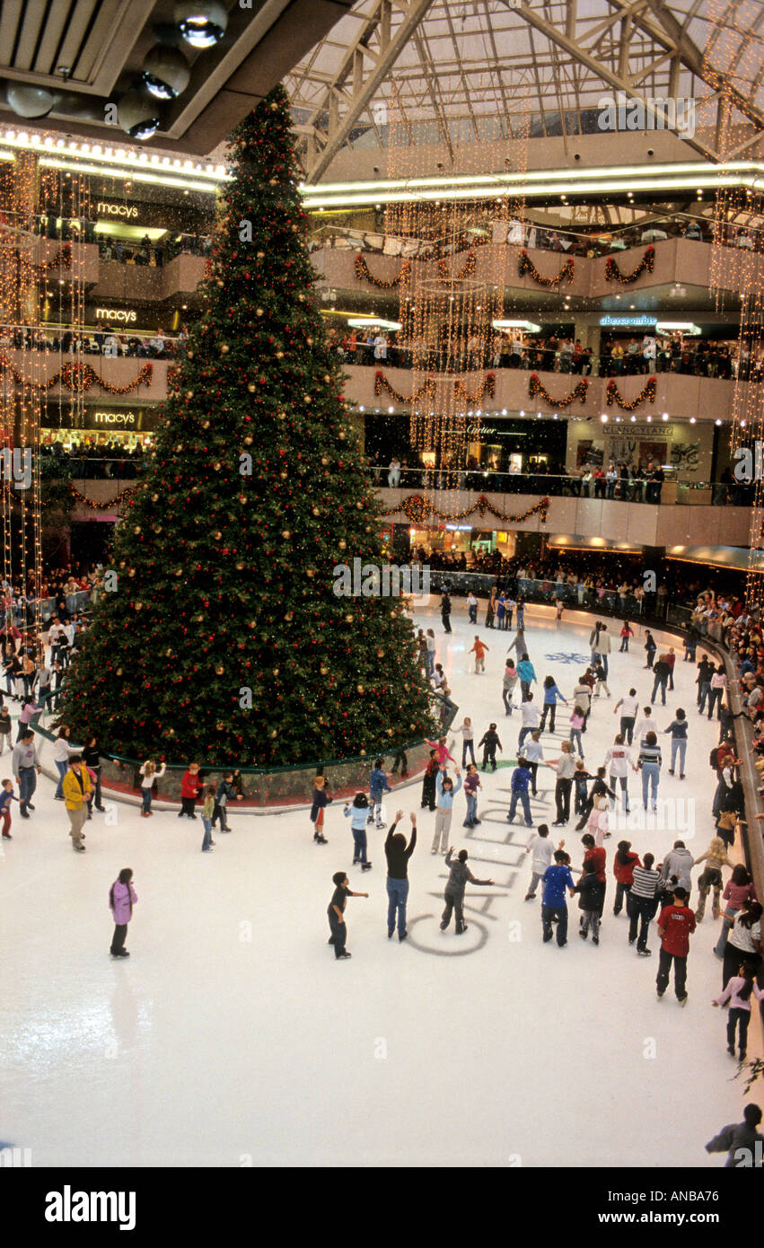 Christmas ice rink Dallas Galleria Texas US Stock Photo