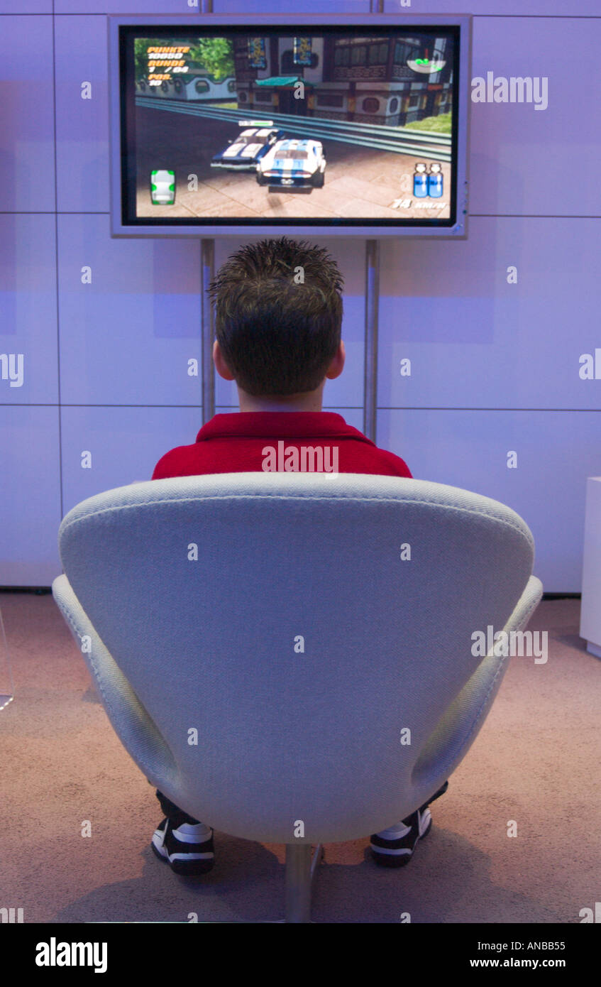 boy playing video game Stock Photo