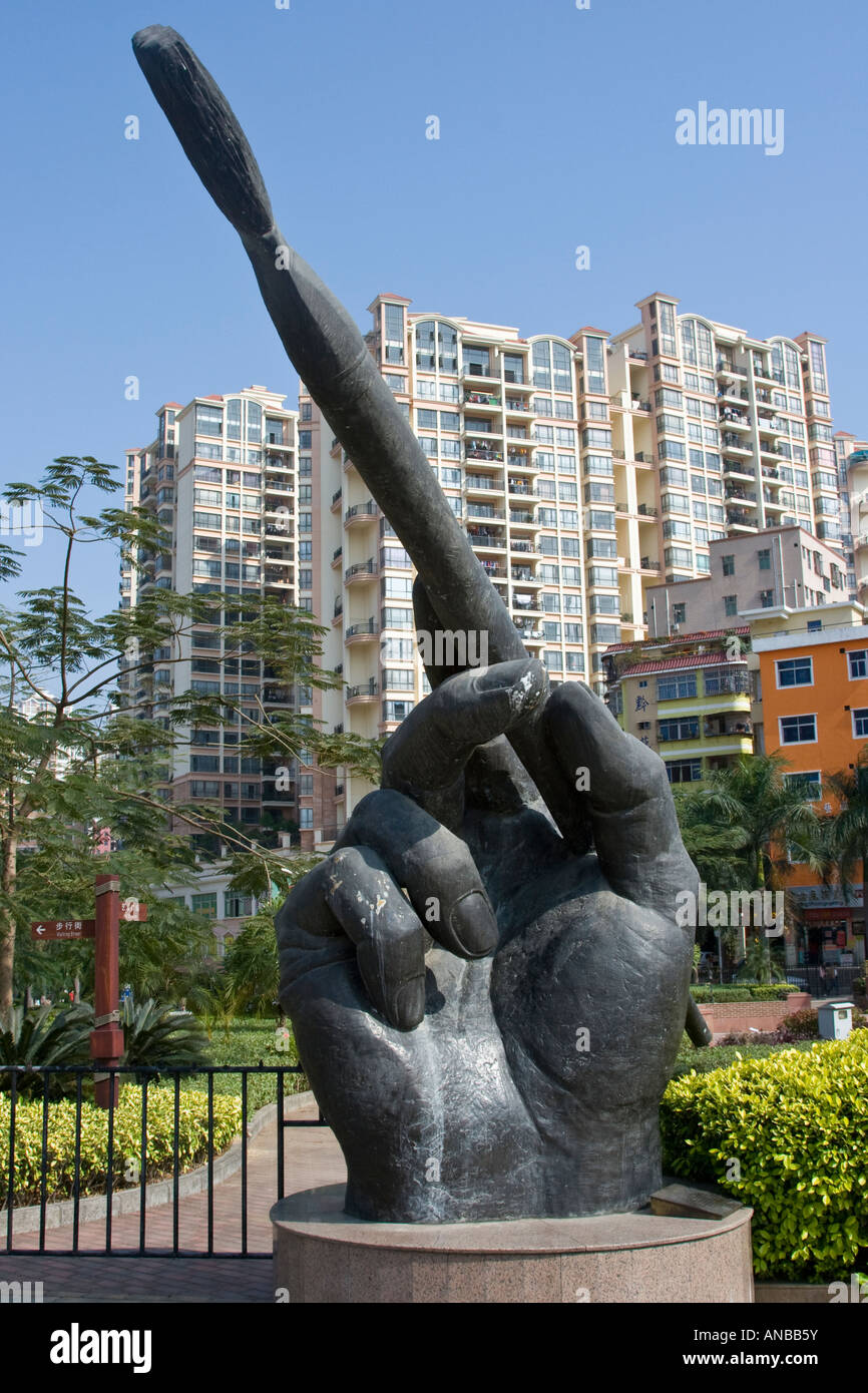 Bronze Statue of Hand and Paintbrush Da Fen Painting Village Shenzhen