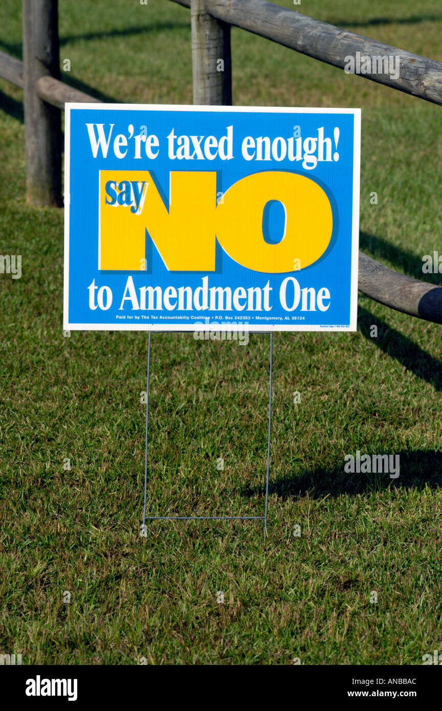 No sign to voting against for higher taxes by state government in protest in southern USA Georgia Stock Photo