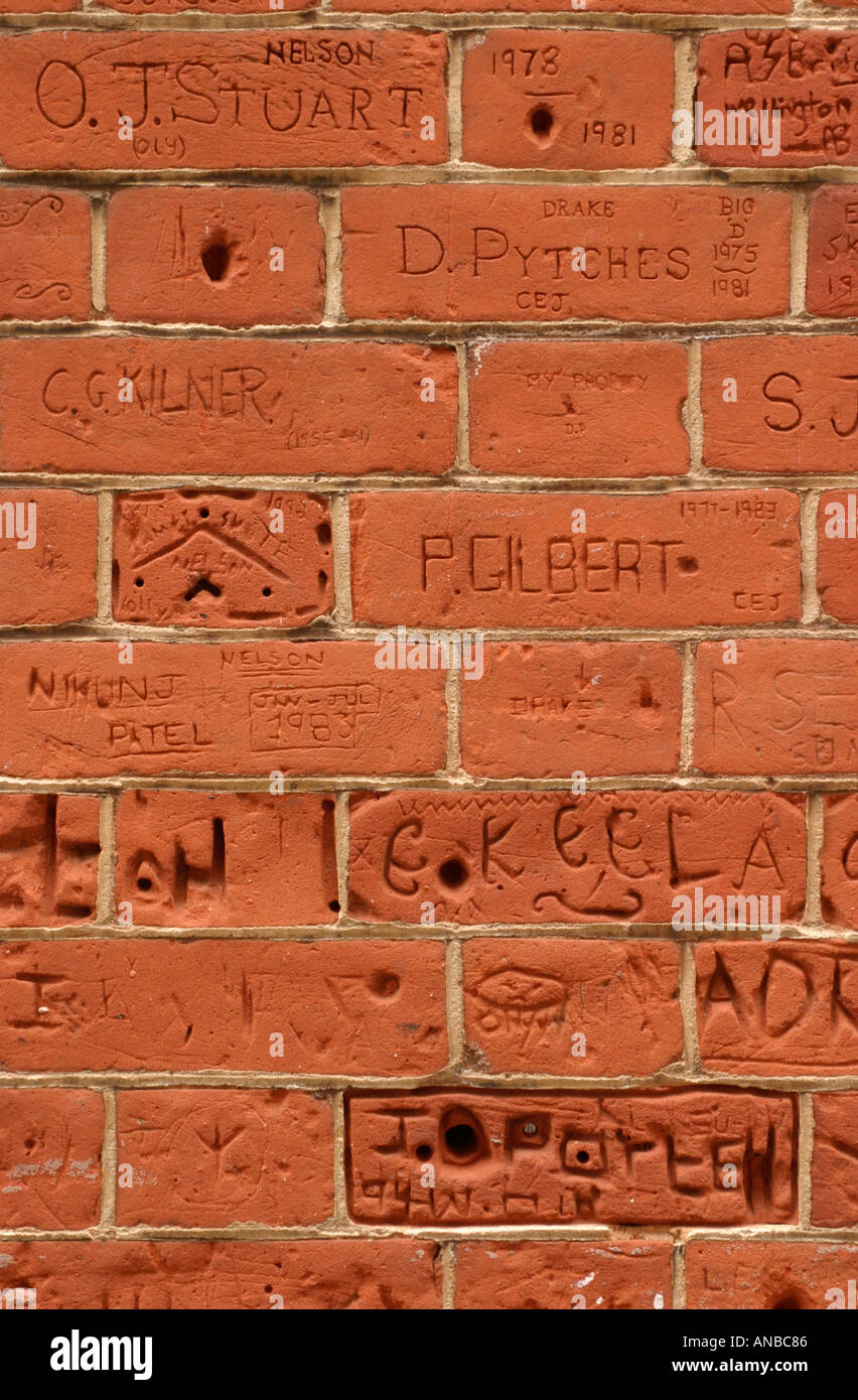 Brick wall names carved hires stock photography and images Alamy