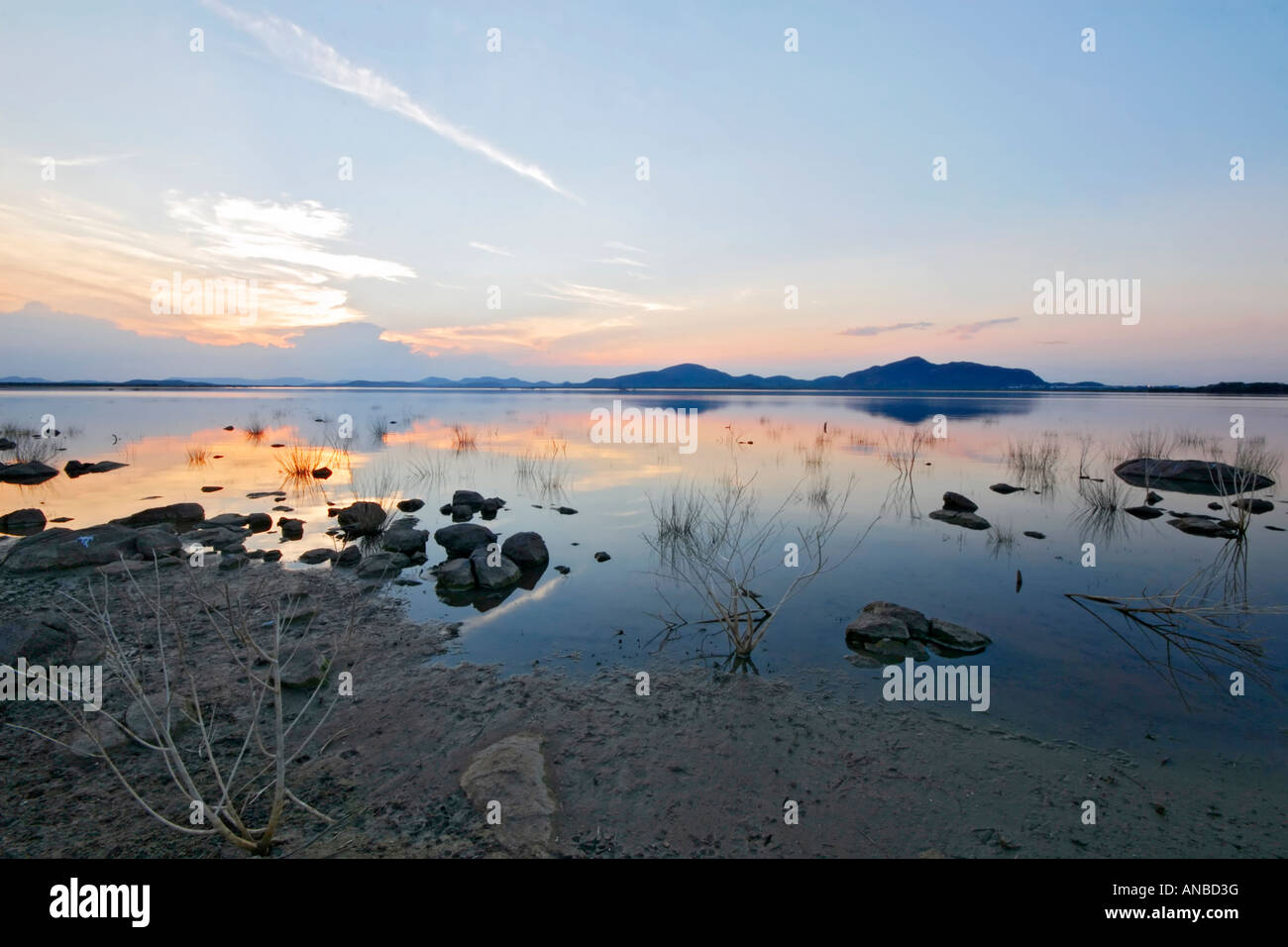 Sunset over Gaborone dam Stock Photo