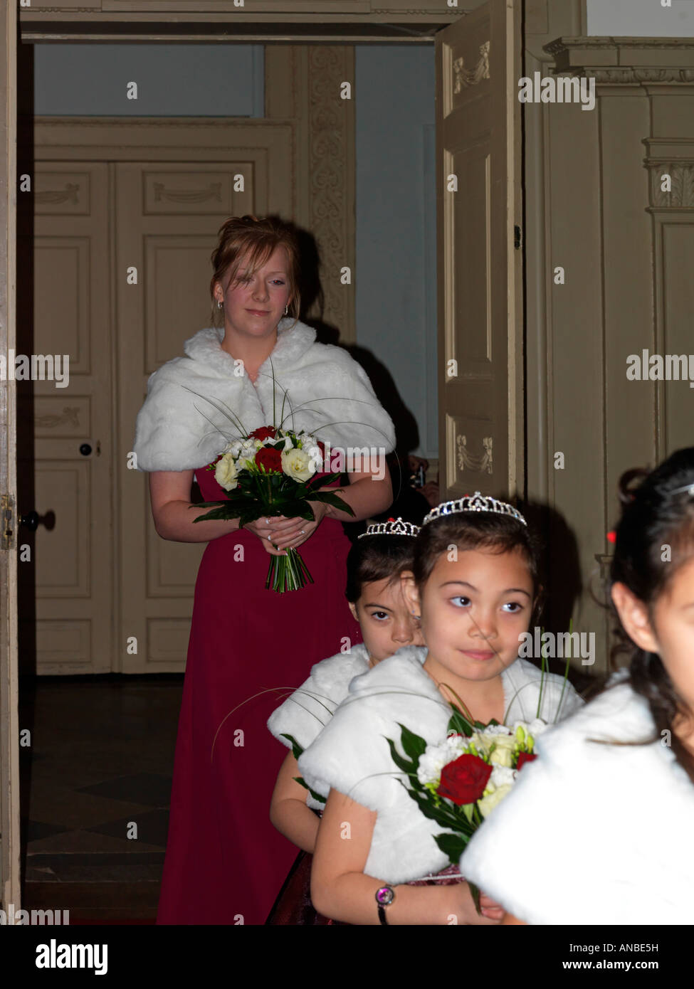 Maid of Honour and Bridesmaids Wedding Thorpe Hall Peterborough England Stock Photo