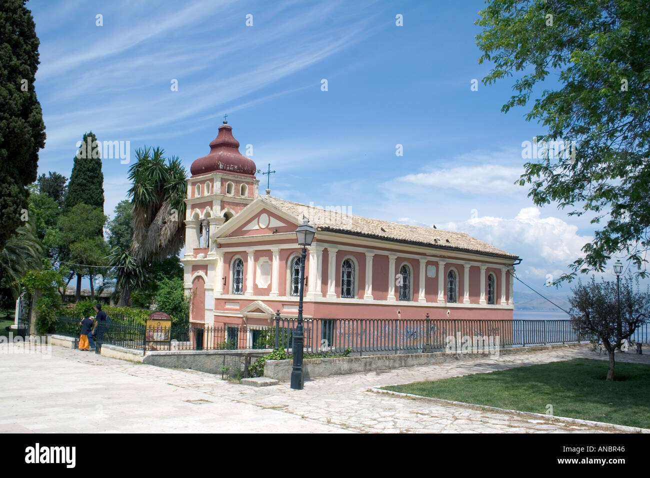 rundown church disrepair bell tower belltower town tourist destination Kerkyra Corfu town Ionian Mediterranean island Greece Stock Photo