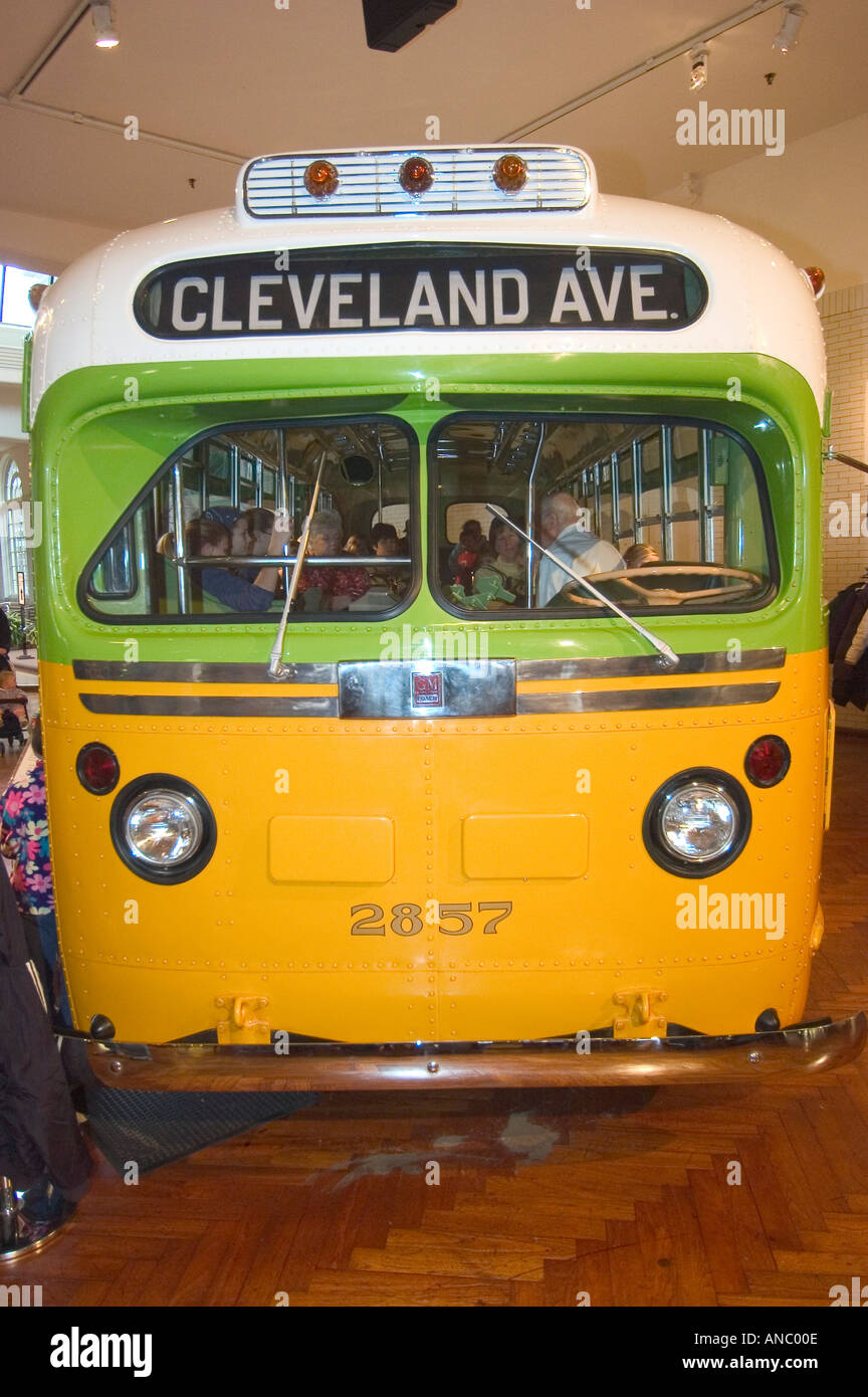 Rosa Parks historic Montgomery Alabama public bus at the Henry Ford Museum at Greenfield Village Dearborn Michigan Stock Photo