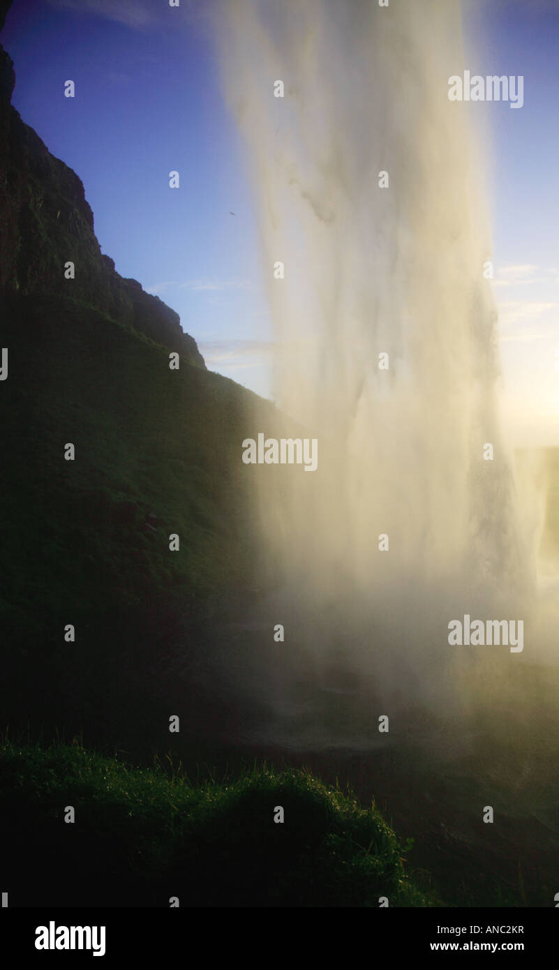 Seljalandsfoss waterfall at sunset Iceland Stock Photo - Alamy